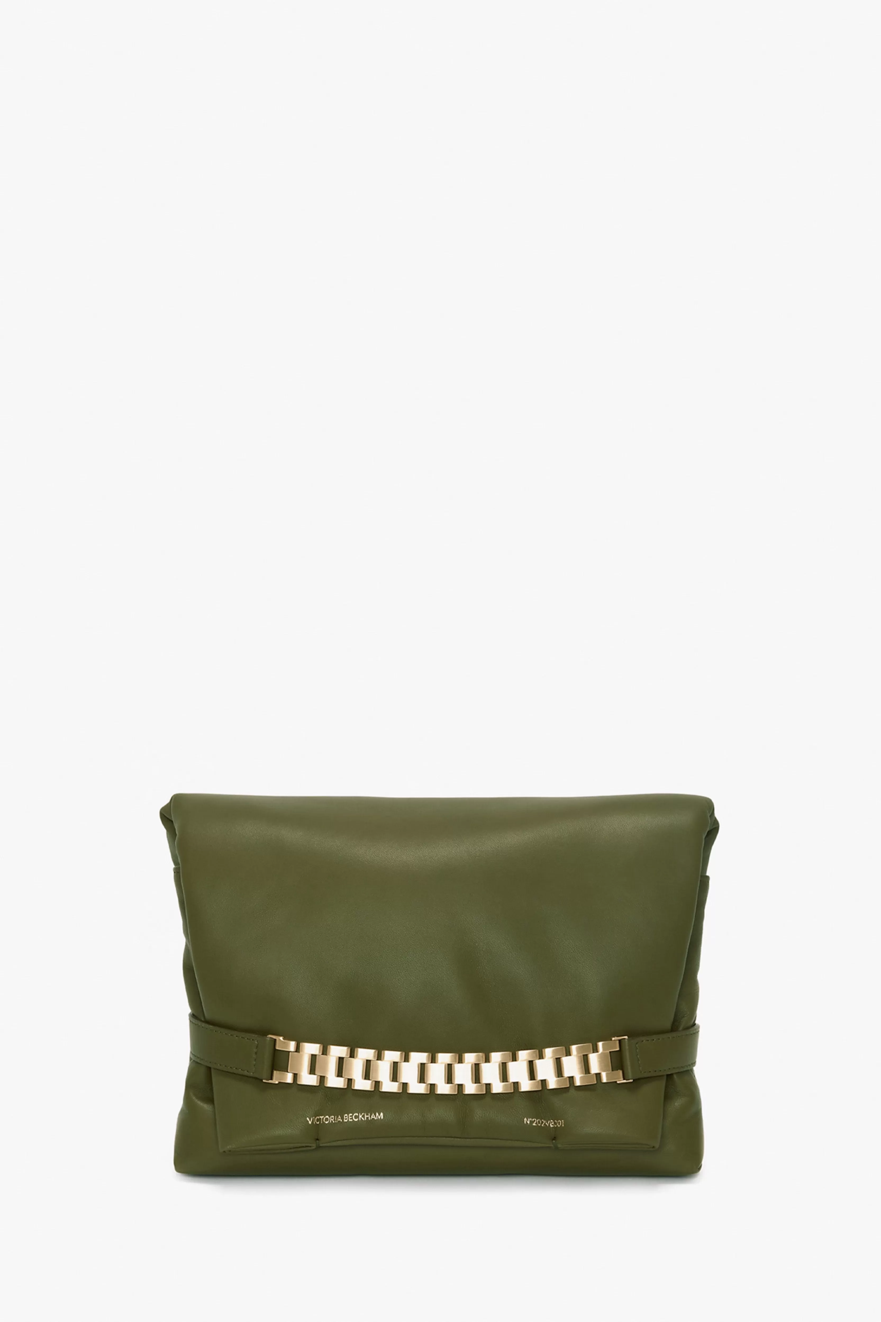 BAGS | READY TO WEAR | ACCESSORIES Victoria Beckham The Chain Pouch | Shoulder Bags | Pre Spring Summer 2024 | Bags | Puffy Chain Pouch With Strap In Khaki Leather Green