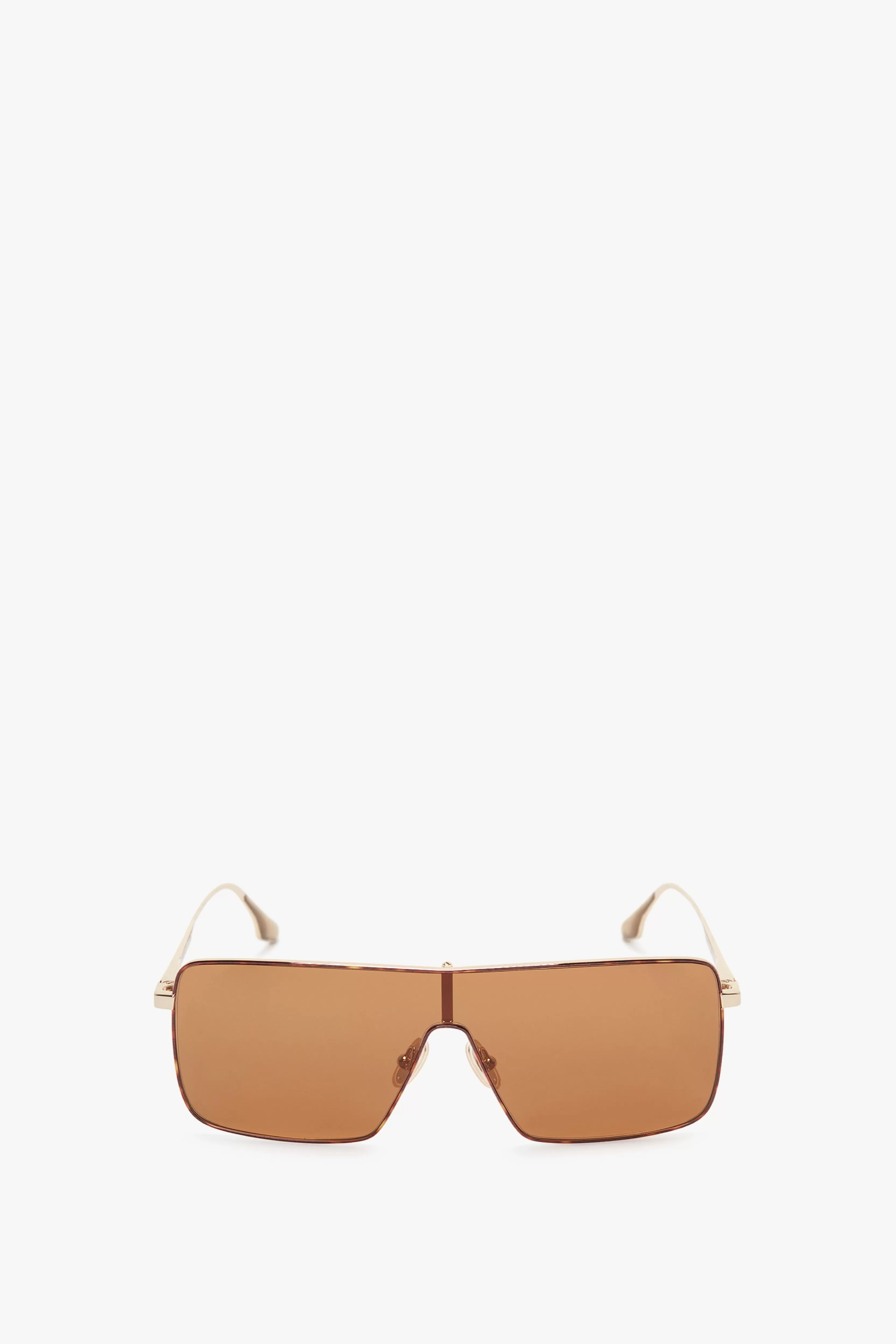 ACCESSORIES Victoria Beckham Gifts | Eyewear | Rectangular Visor Gold-Framed Sunglasses Gold-Caramel