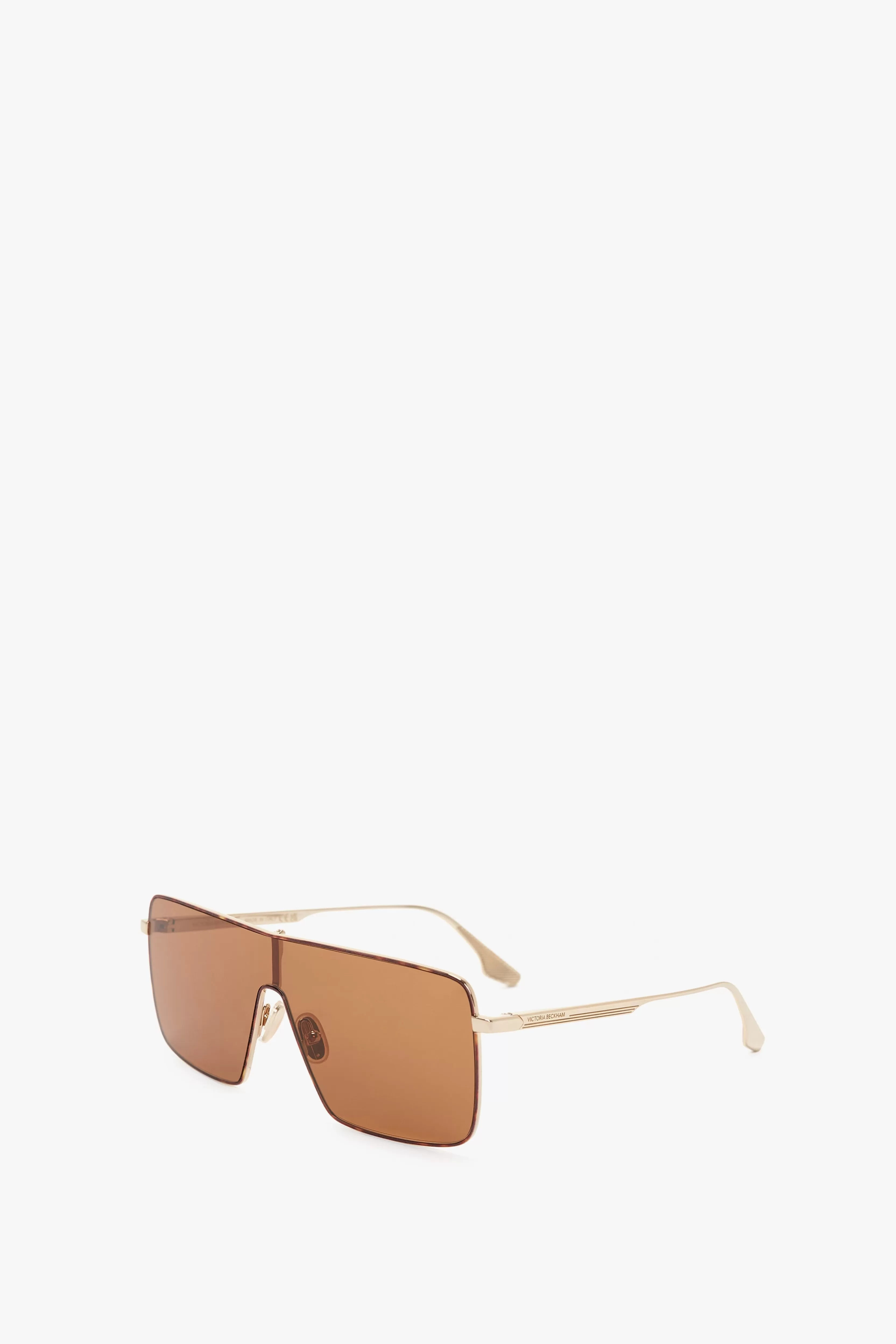 ACCESSORIES Victoria Beckham Gifts | Eyewear | Rectangular Visor Gold-Framed Sunglasses Gold-Caramel