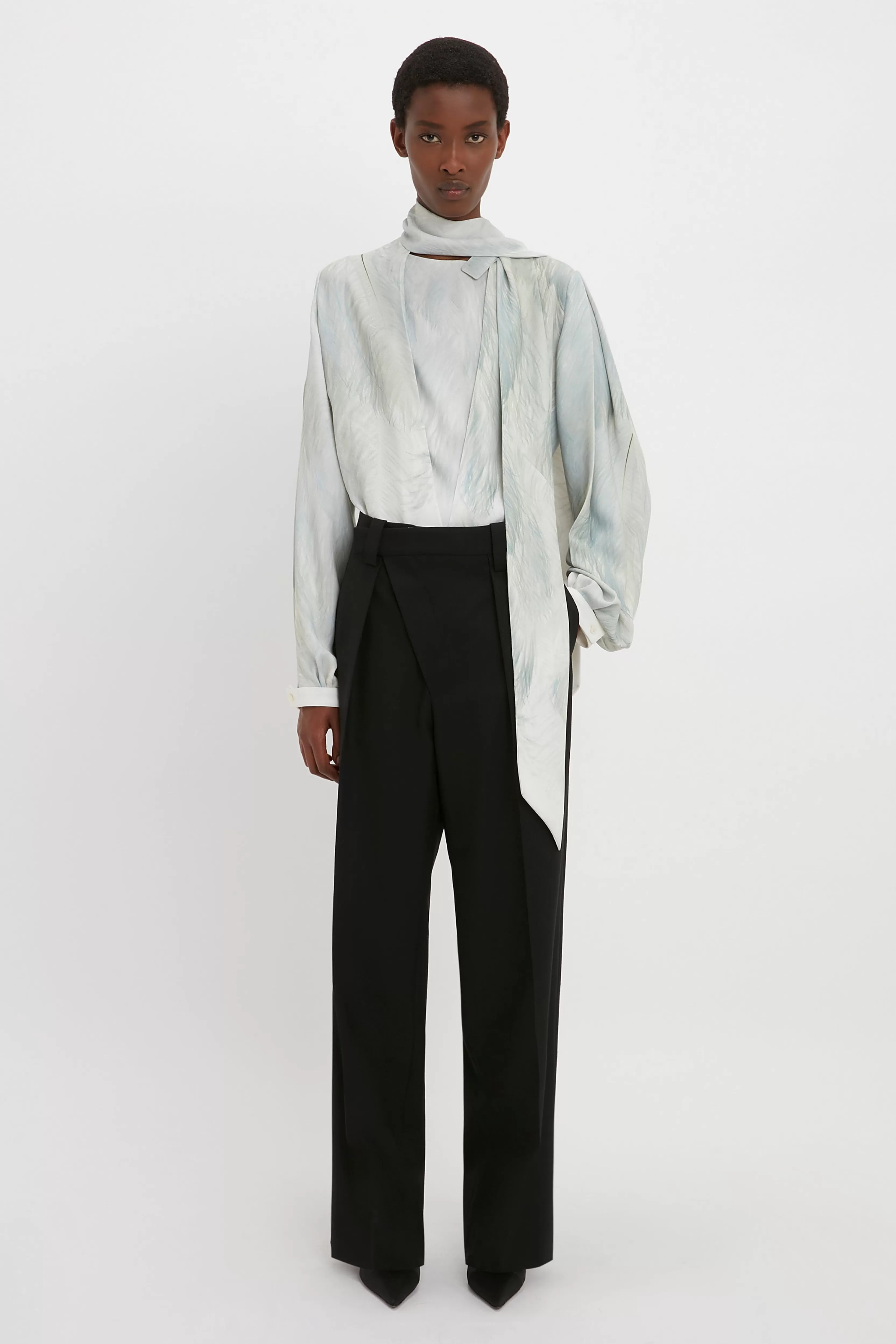 READY TO WEAR Victoria Beckham Sale | Scarf Neck Blouse In Digital Feather Print White