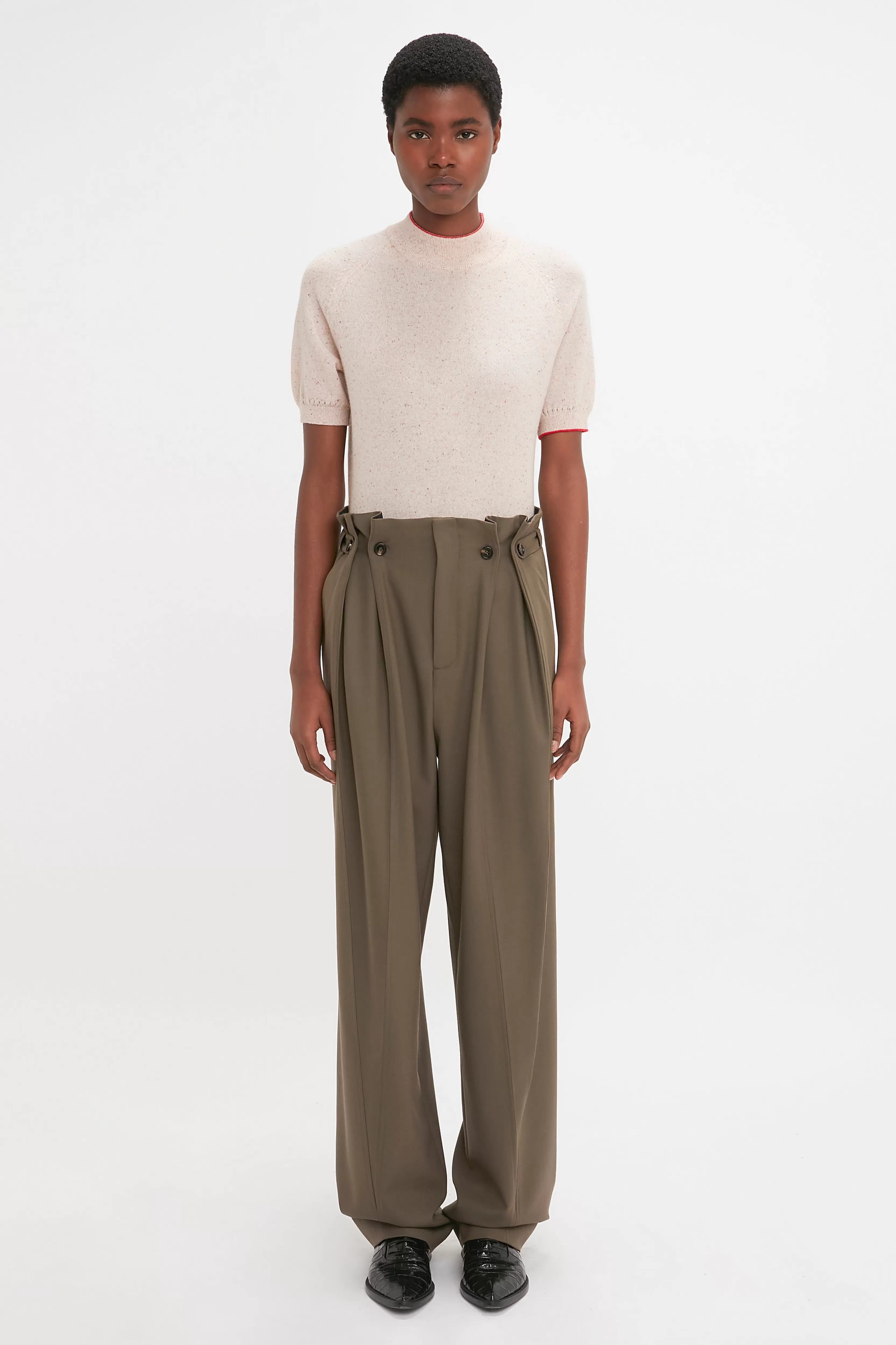 READY TO WEAR Victoria Beckham Pre Spring Summer 2024 | Shirts & Tops | Short Sleeve Top In Nougat