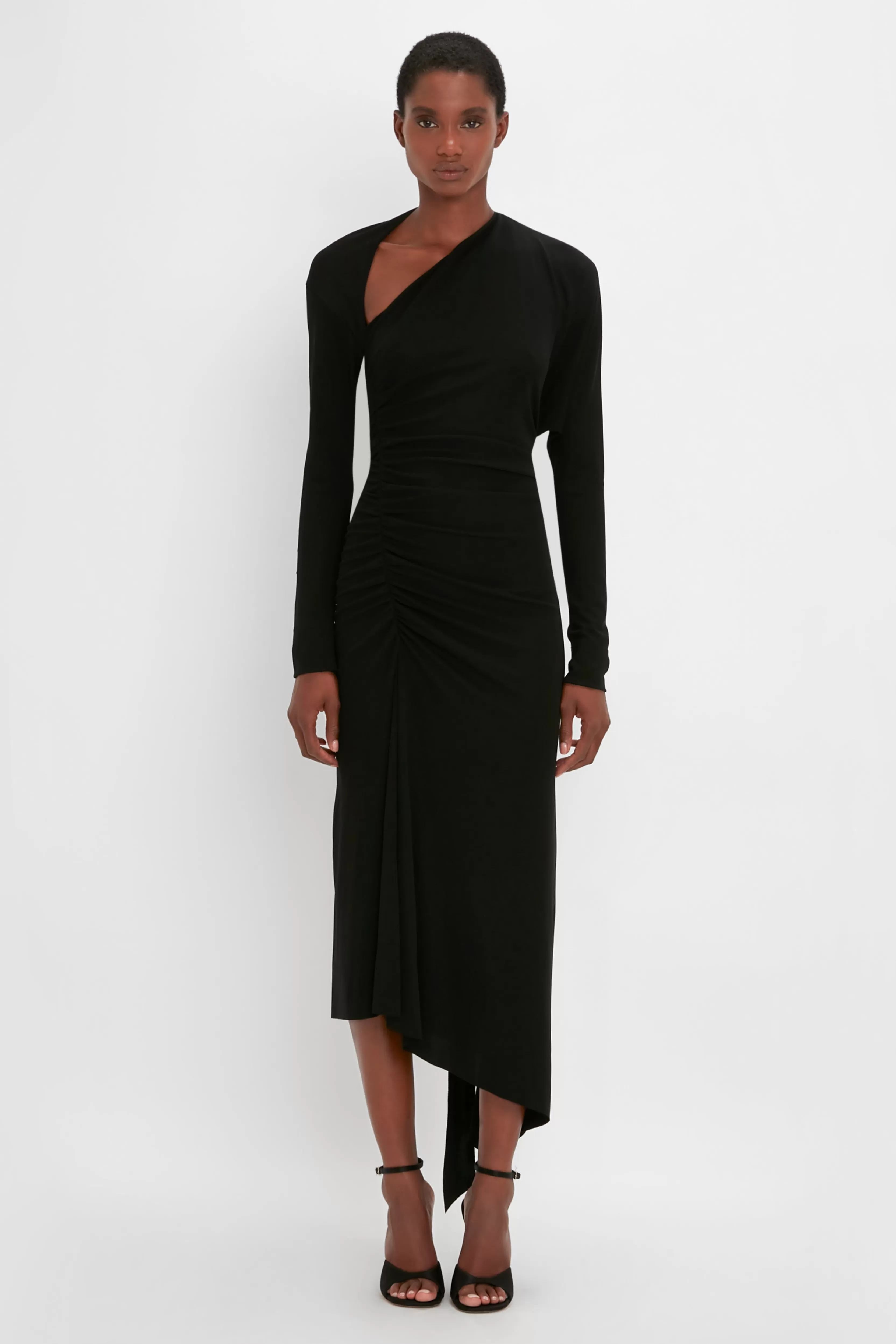 READY TO WEAR | VALENTINE'S DAY Victoria Beckham The Iconics Capsule | Dresses | Eveningwear | Slash-Neck Ruched Midi Dress In Black