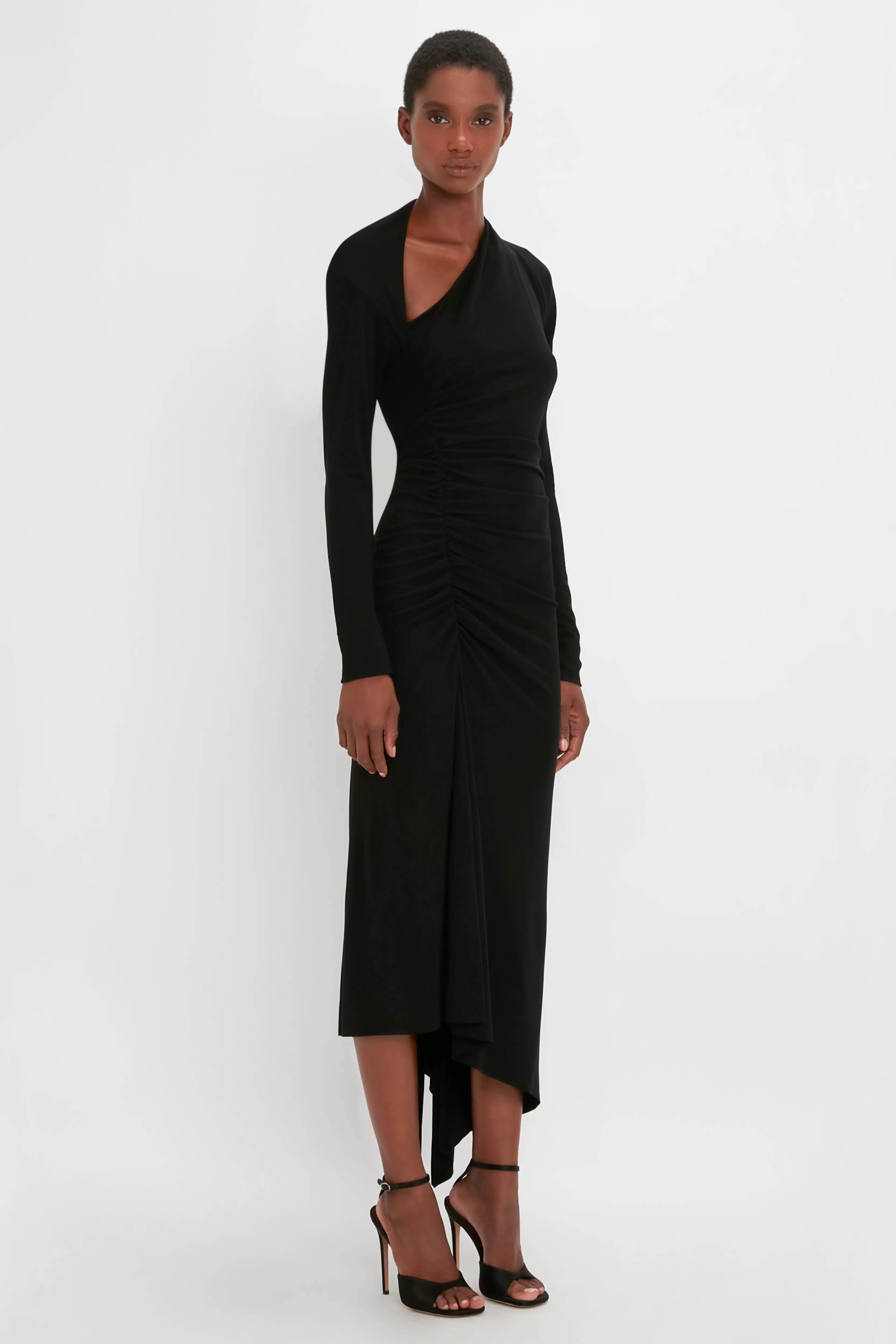 READY TO WEAR | VALENTINE'S DAY Victoria Beckham The Iconics Capsule | Dresses | Eveningwear | Slash-Neck Ruched Midi Dress In Black