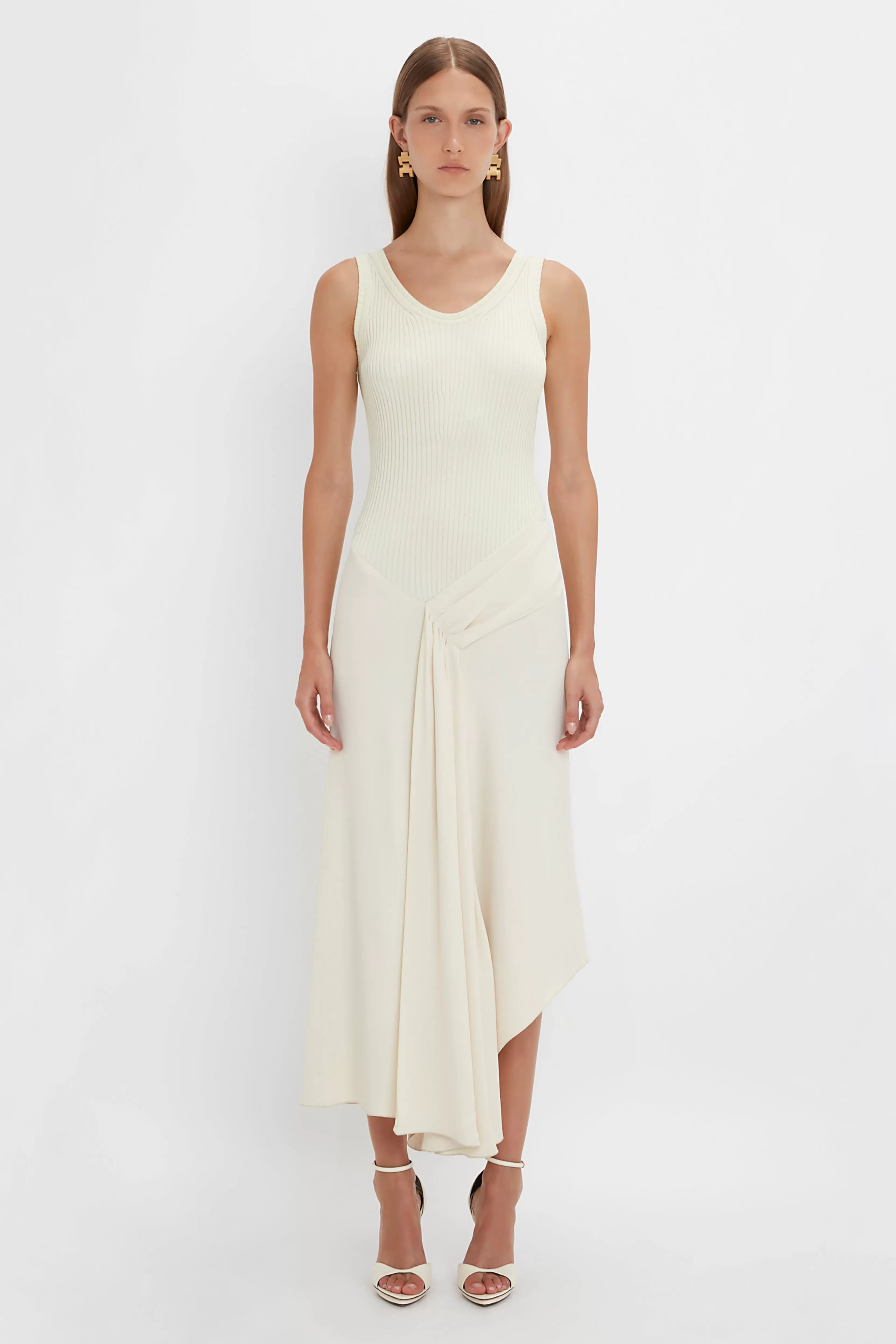 READY TO WEAR Victoria Beckham Pre Spring Summer 2024 | Dresses | Sleeveless Tie Detail Dress In Cream