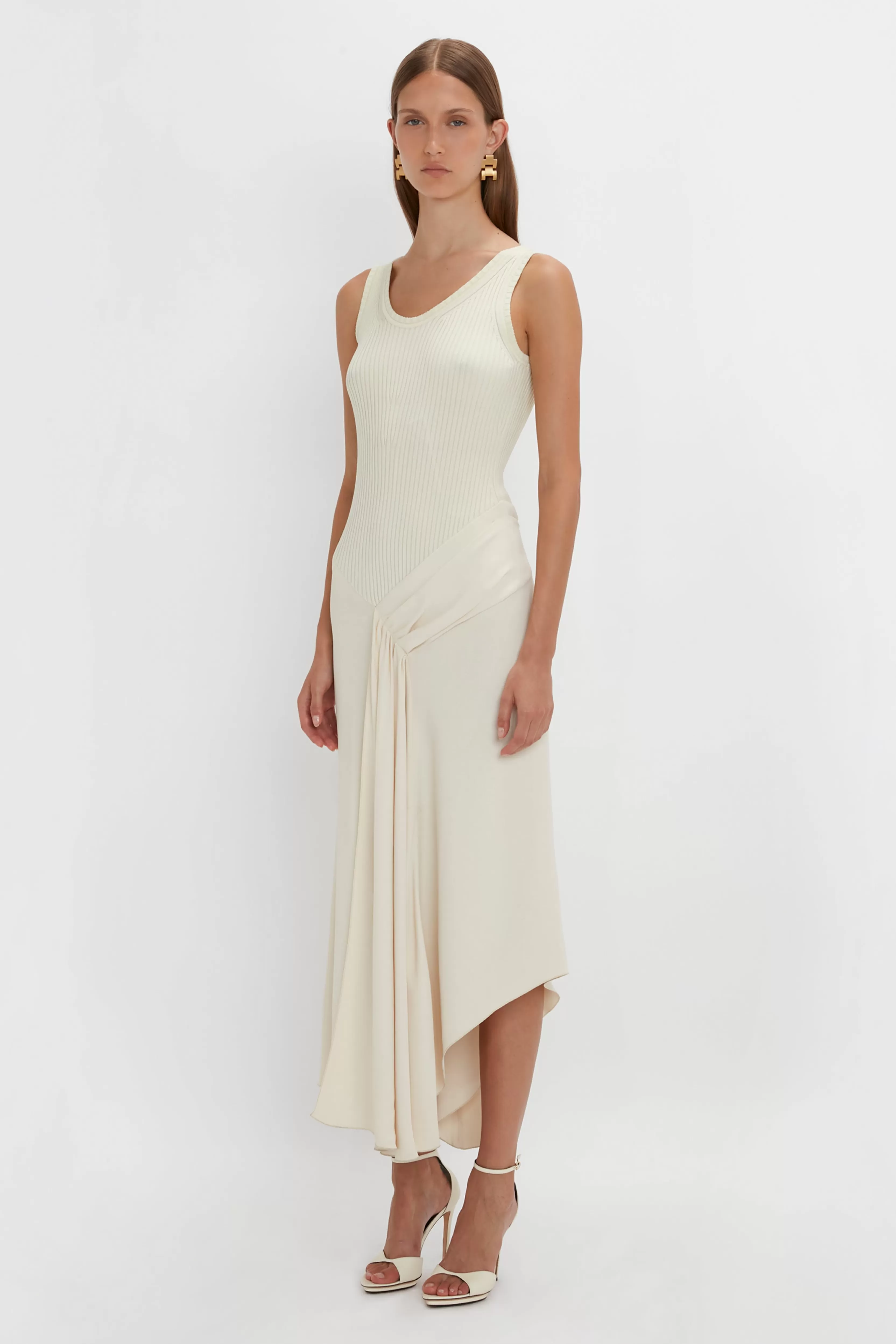 READY TO WEAR Victoria Beckham Pre Spring Summer 2024 | Dresses | Sleeveless Tie Detail Dress In Cream