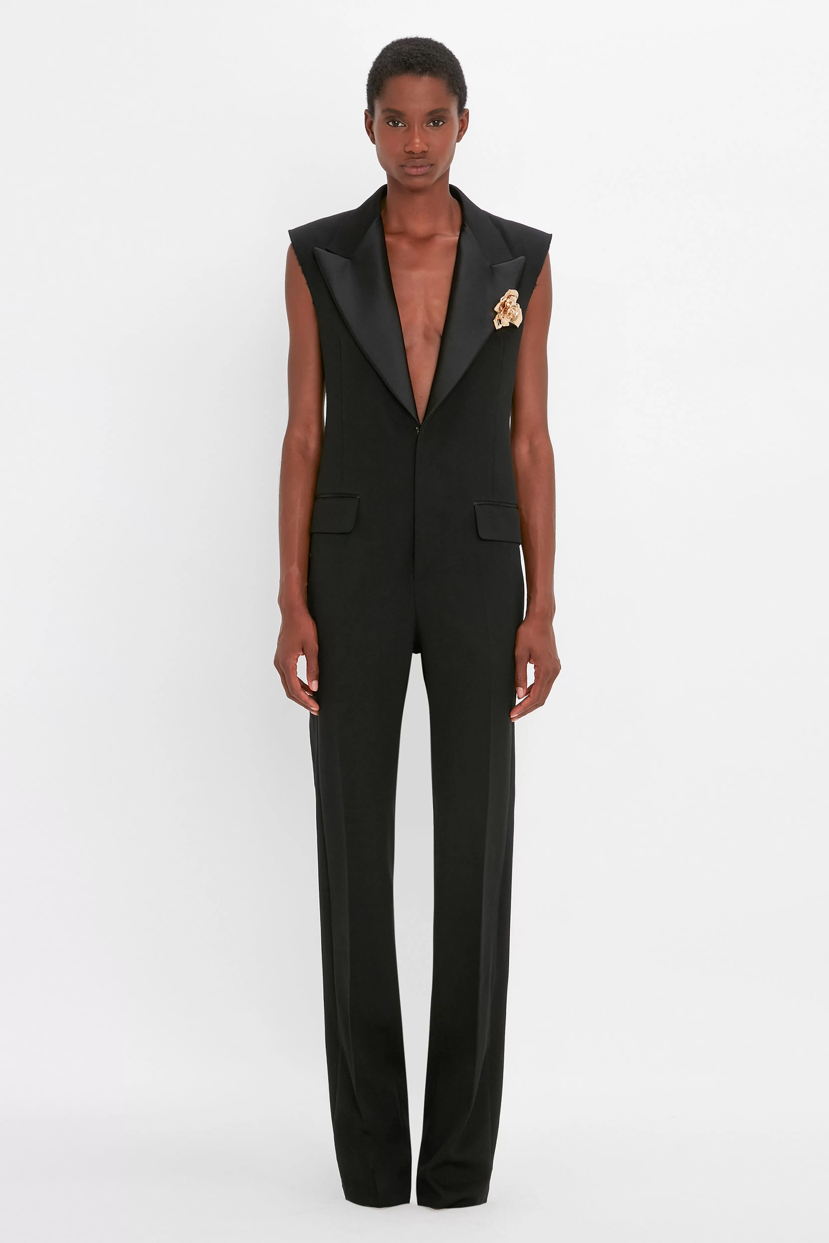 READY TO WEAR Victoria Beckham Occasionwear Edit | Pre Spring Summer 2024 | Dresses | Sleeveless Tuxedo Jumpsuit in Black