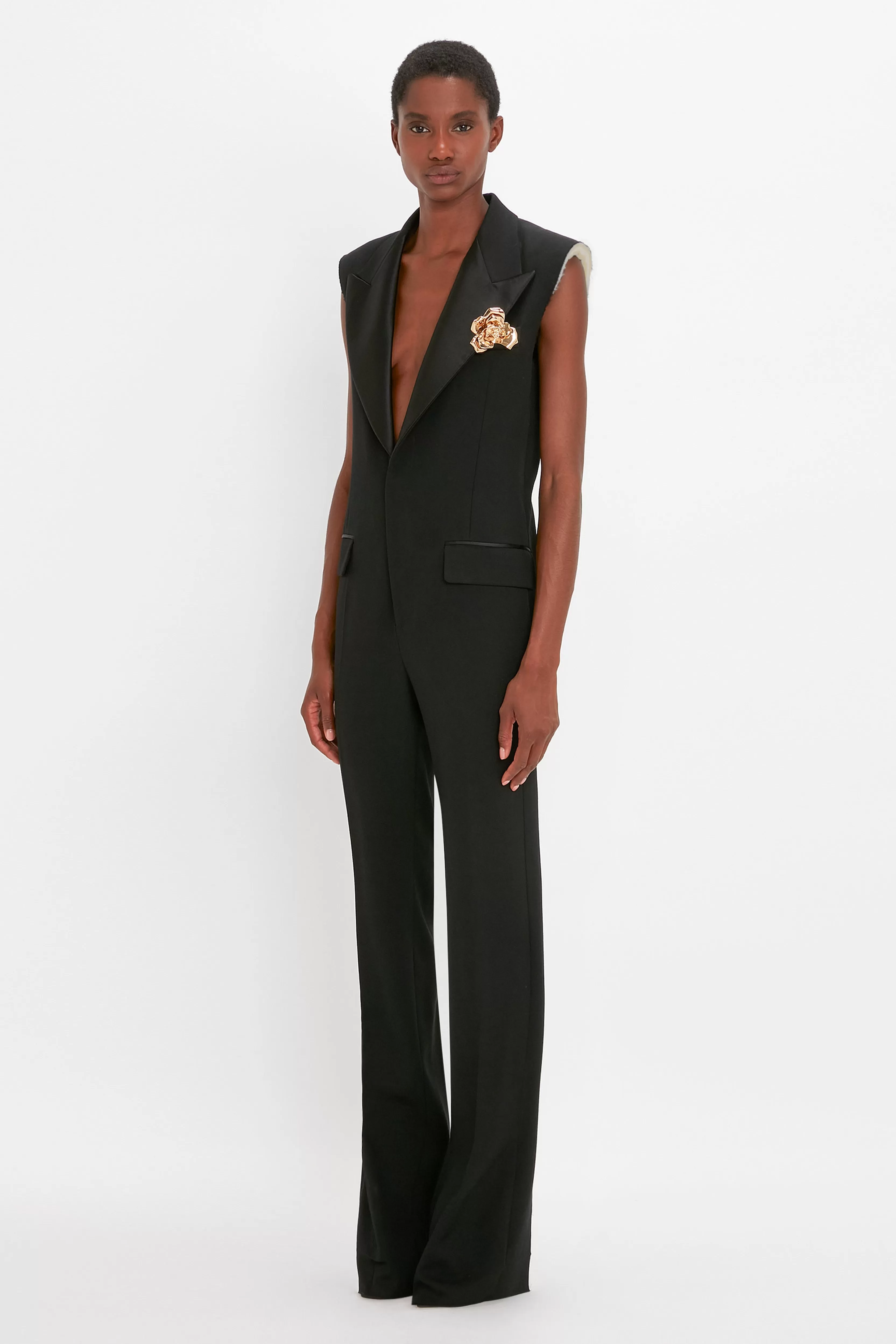 READY TO WEAR Victoria Beckham Occasionwear Edit | Pre Spring Summer 2024 | Dresses | Sleeveless Tuxedo Jumpsuit in Black