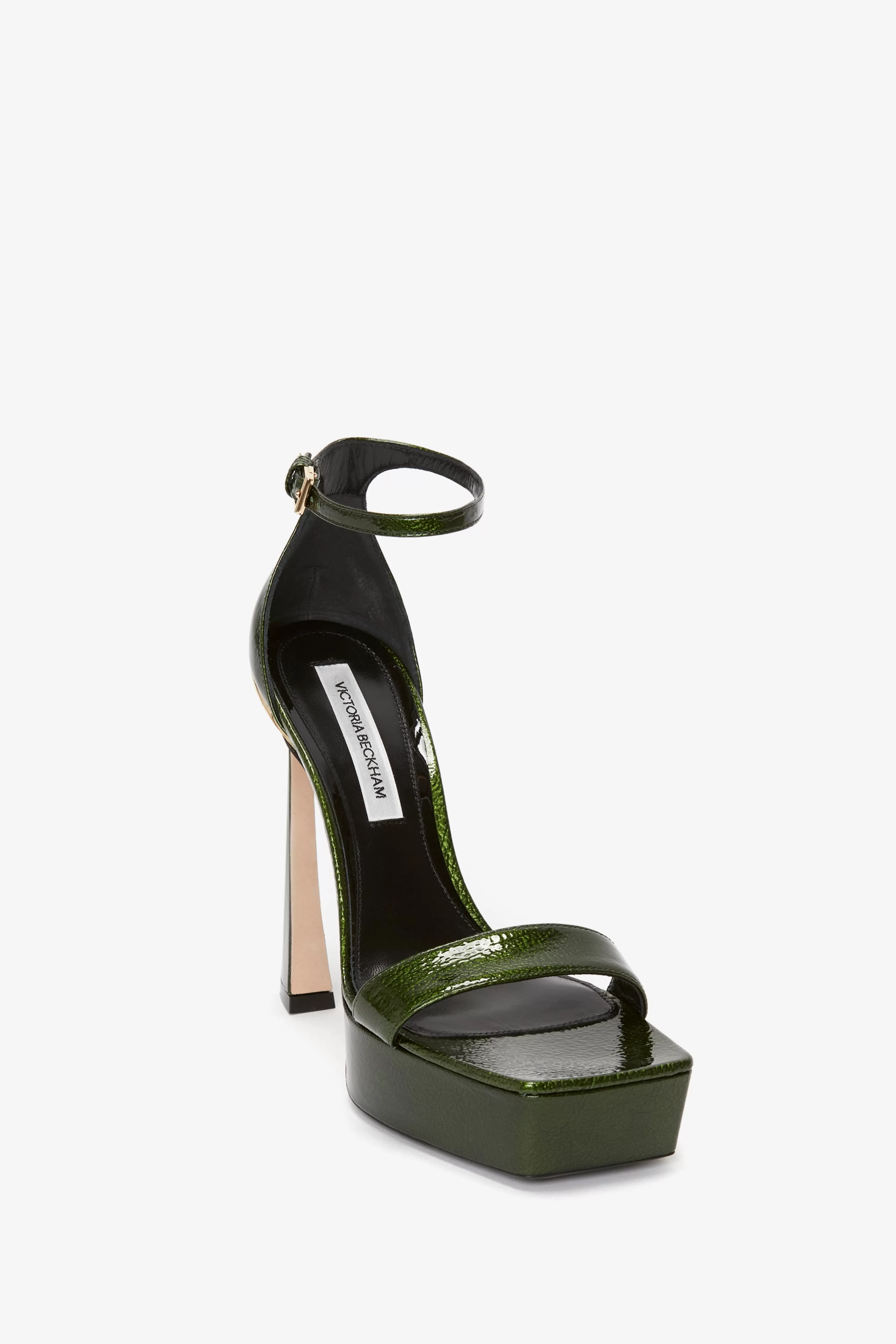 SHOES | ACCESSORIES Victoria Beckham Sandals | Heels | Shoes | Squared Toe Platform Sandal in Green Grained Patent