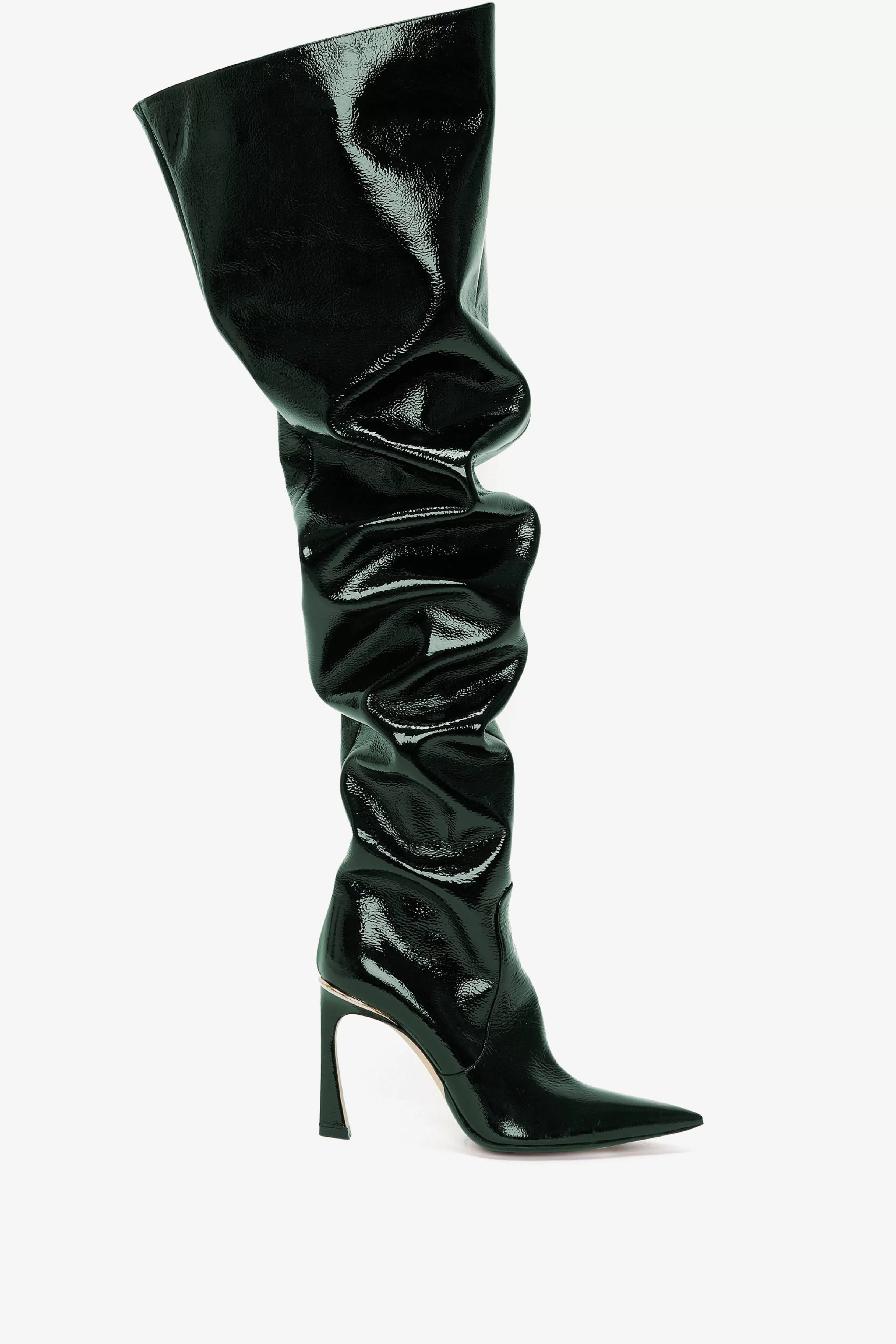 ACCESSORIES | SHOES Victoria Beckham Shoes | Boots | Thigh High Pointy Boot in Dark Green Grained Patent