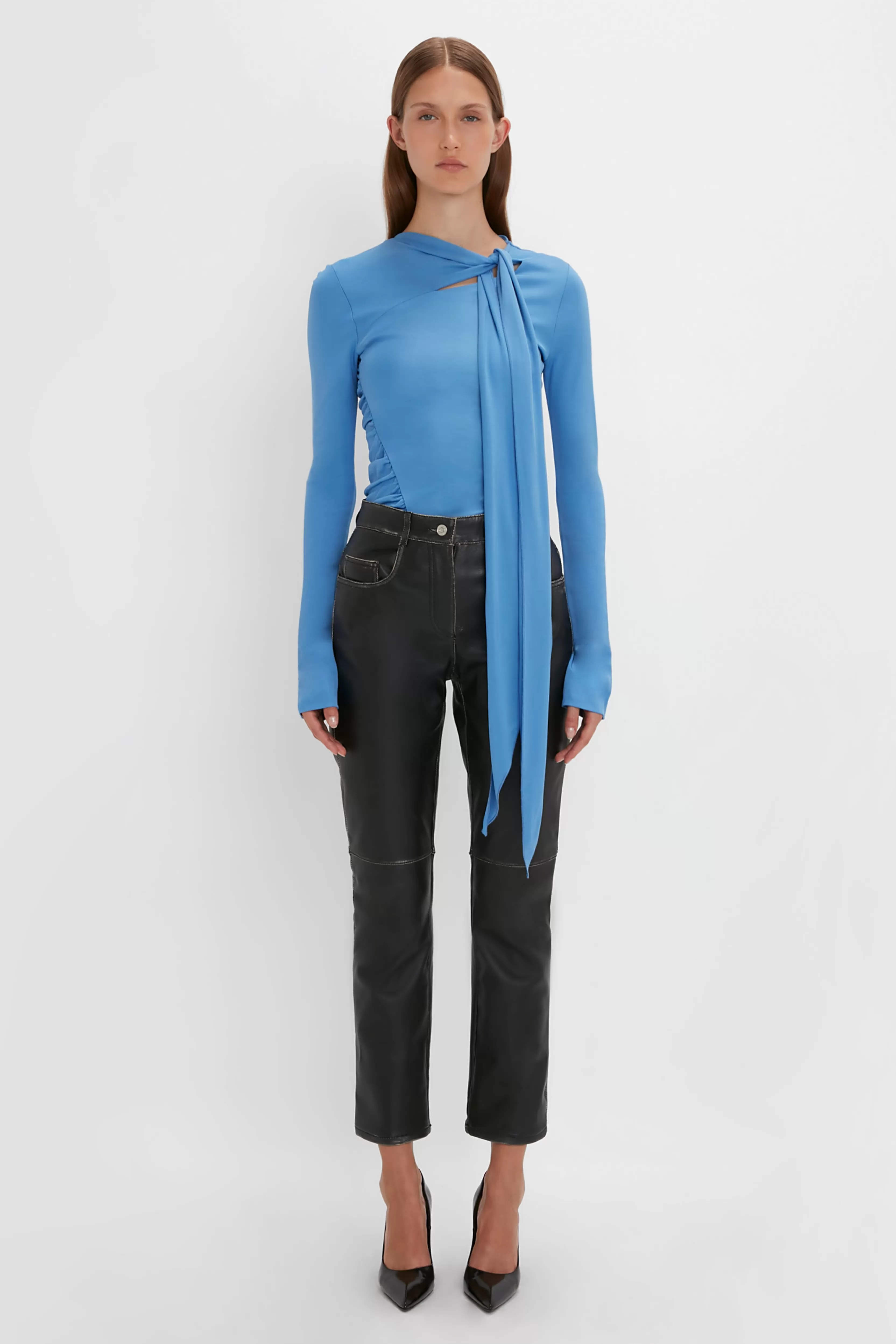 READY TO WEAR Victoria Beckham Occasionwear Edit | Pre Spring Summer 2024 | Shirts & Tops | Tie Detail Top In Oxford Blue