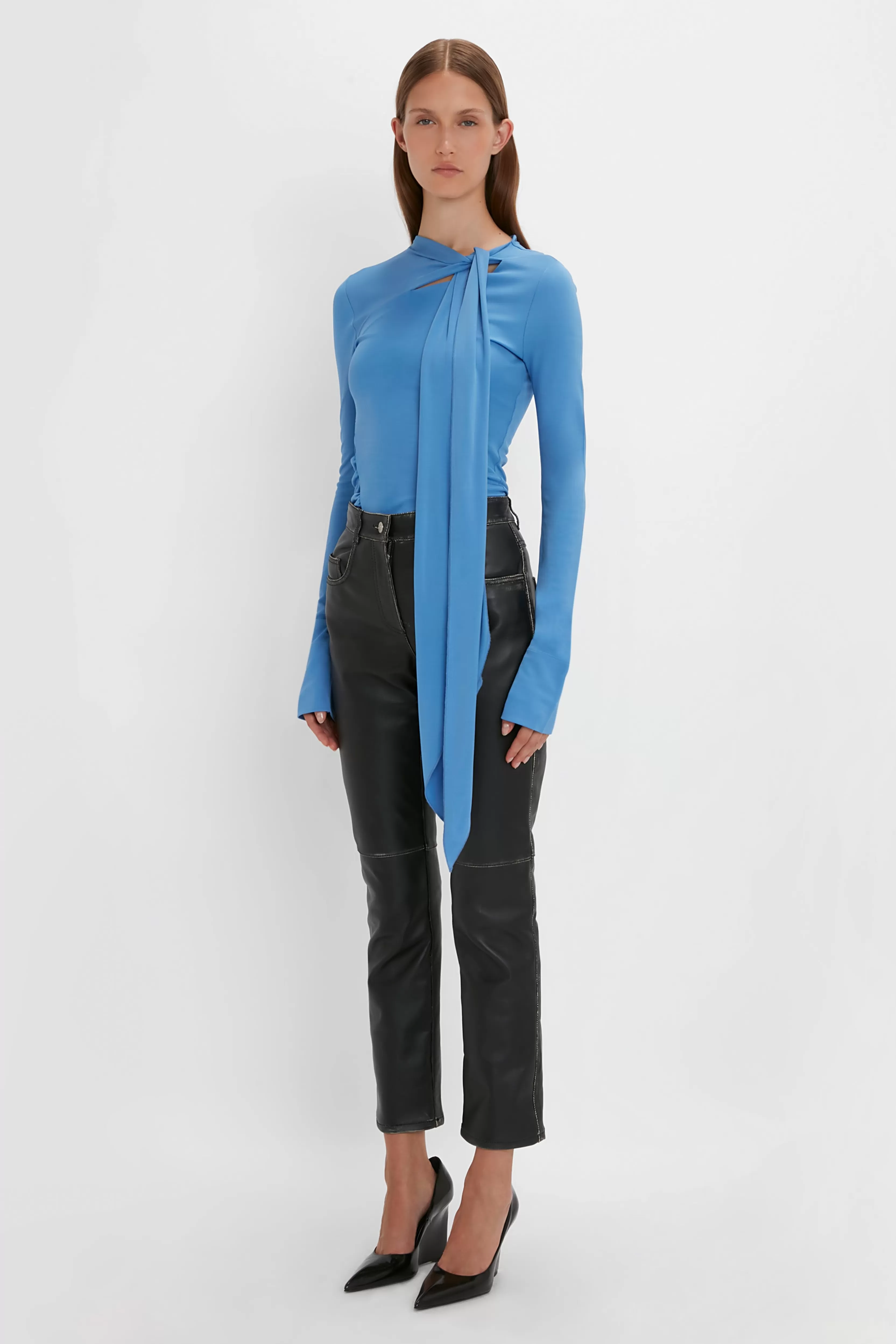 READY TO WEAR Victoria Beckham Occasionwear Edit | Pre Spring Summer 2024 | Shirts & Tops | Tie Detail Top In Oxford Blue