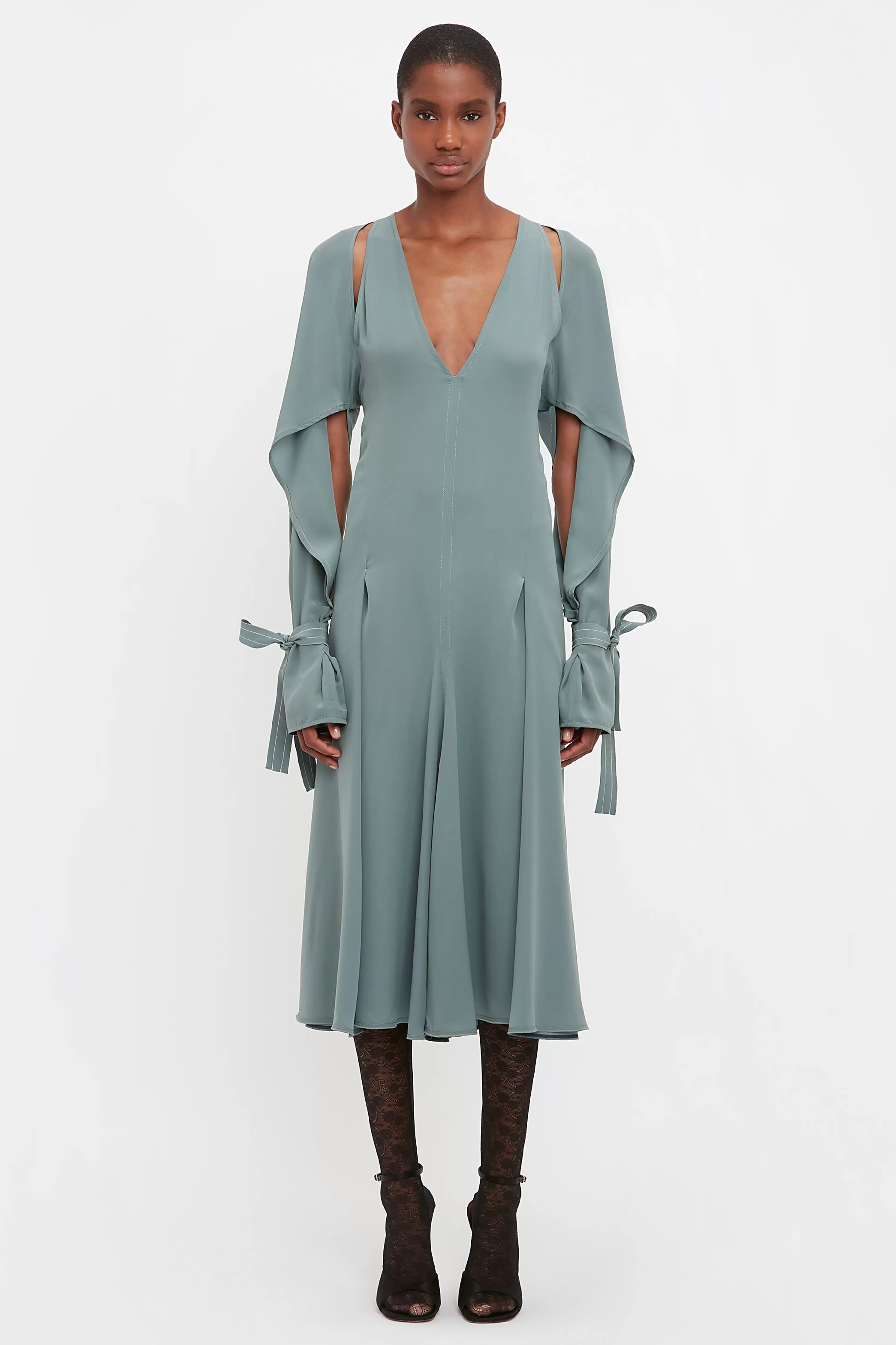 READY TO WEAR Victoria Beckham Sale | Tie Sleeve Midi Dress In Stone