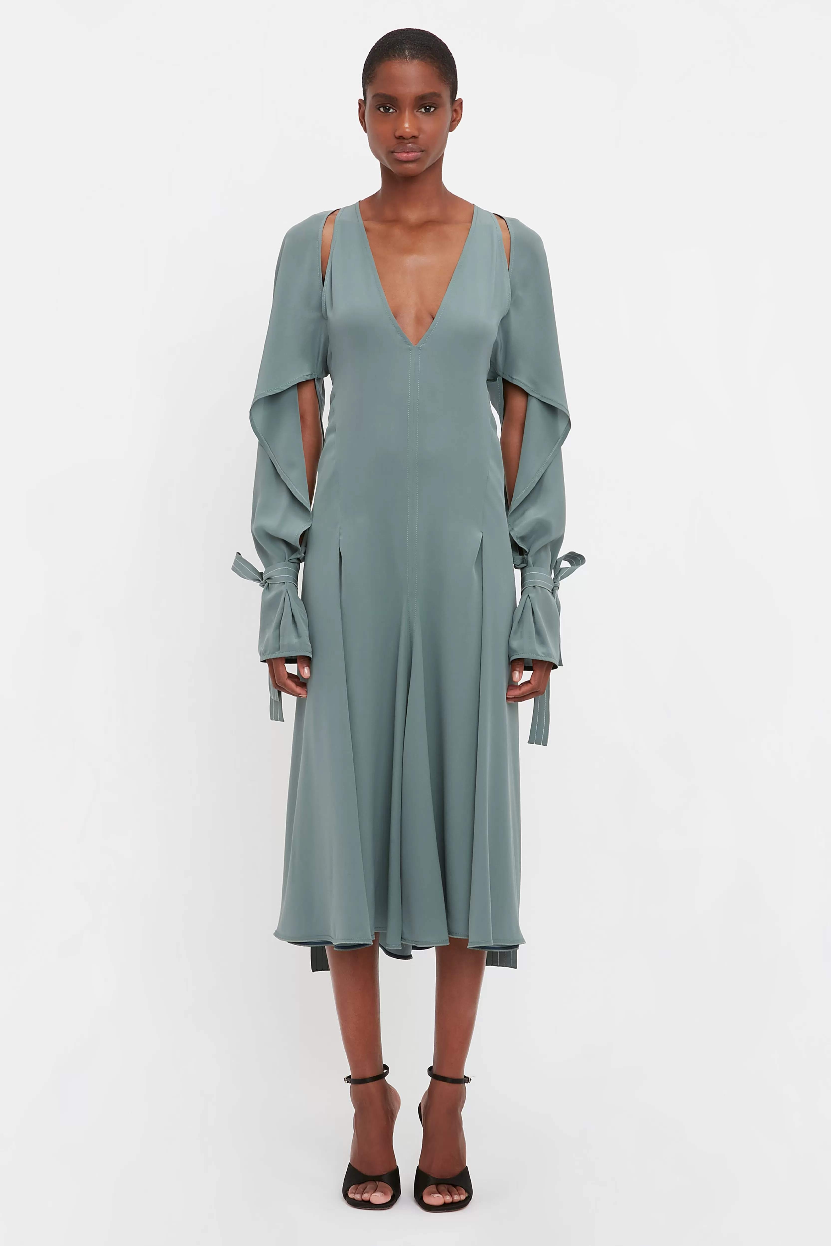 READY TO WEAR Victoria Beckham Sale | Tie Sleeve Midi Dress In Stone