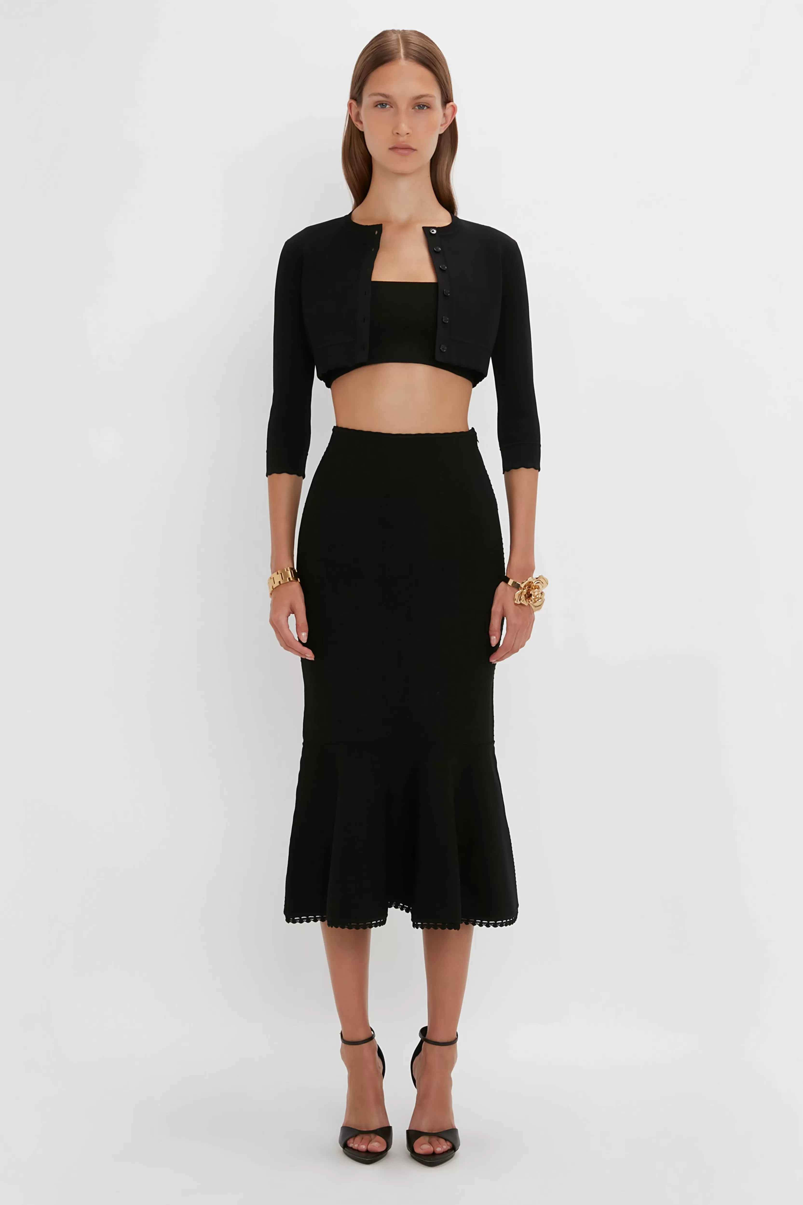 READY TO WEAR Victoria Beckham VB Body | Pre Spring Summer 2024 | Knitwear | VB Body Cropped Cardigan In Black