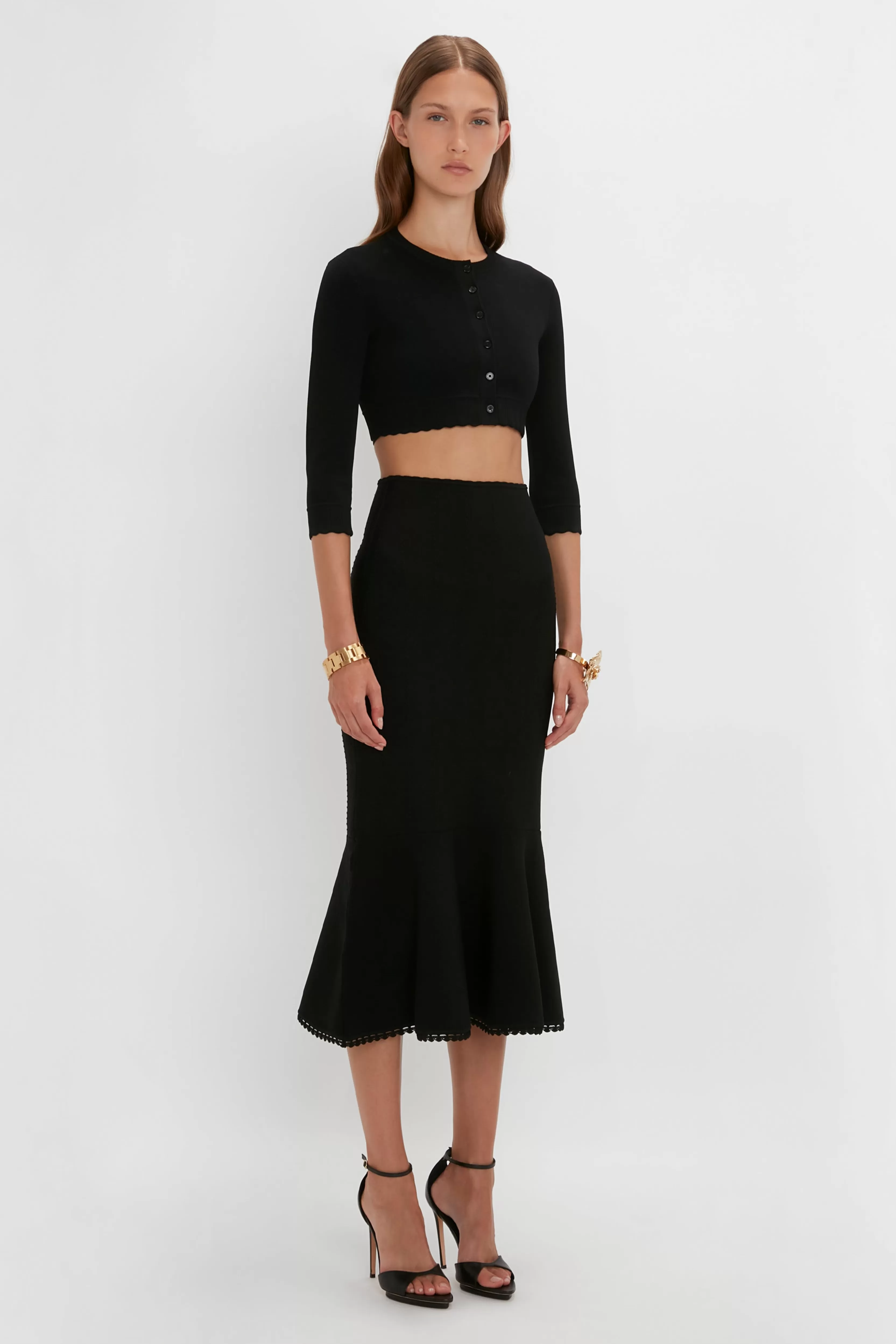 READY TO WEAR Victoria Beckham VB Body | Pre Spring Summer 2024 | Knitwear | VB Body Cropped Cardigan In Black