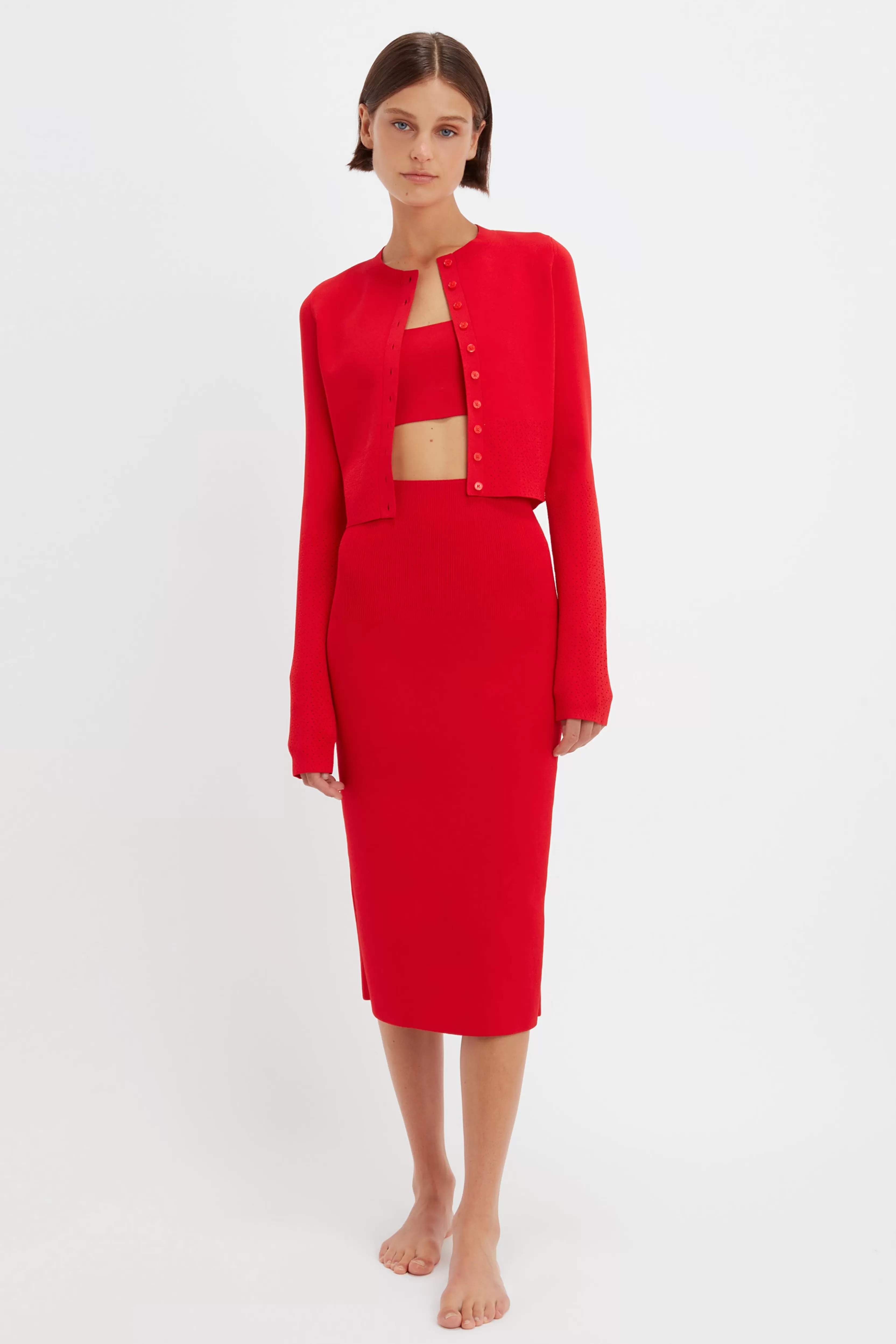 READY TO WEAR Victoria Beckham VB Body | Sale | VB Body Cropped Fitted Cardigan in Red