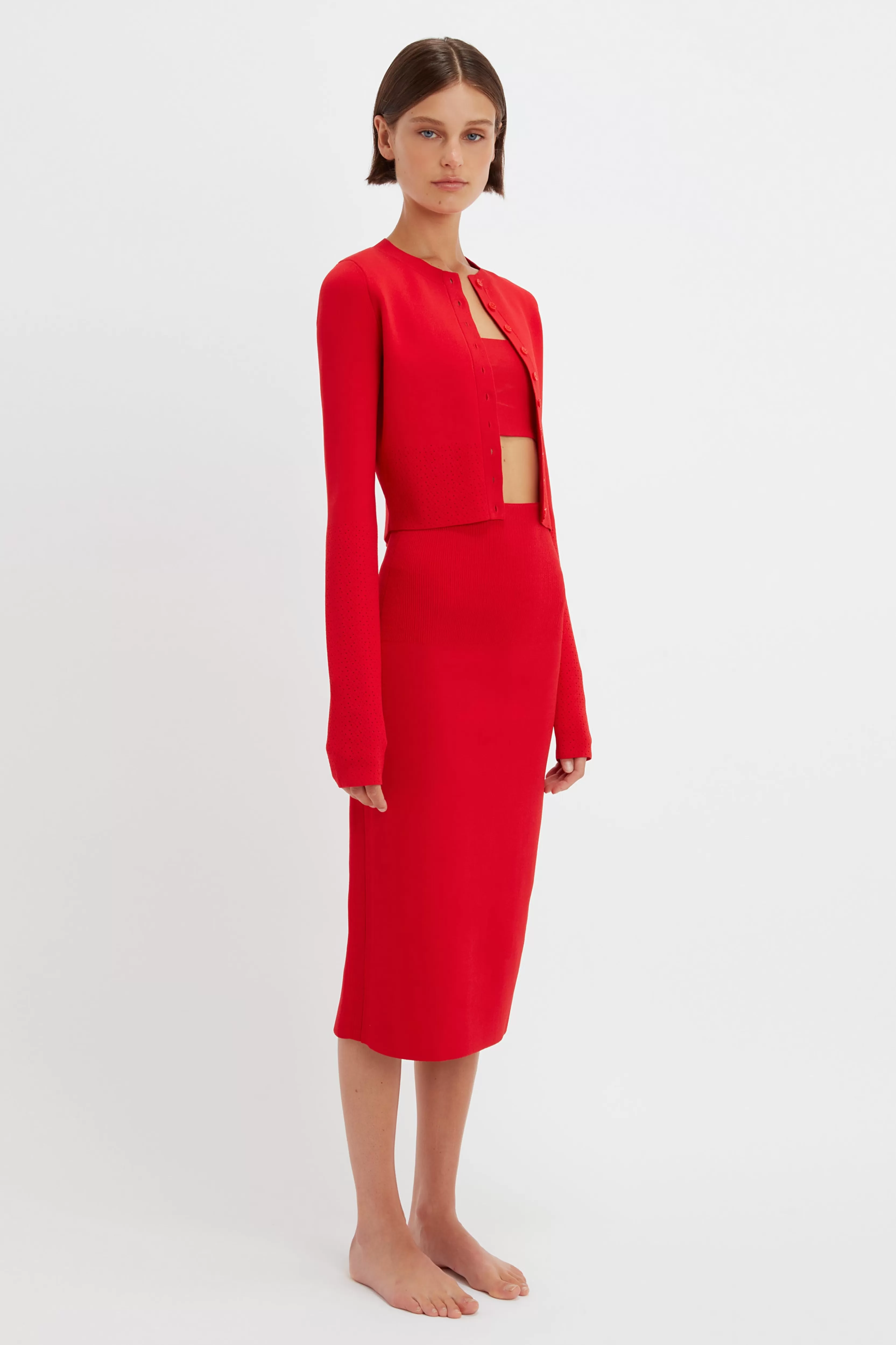 READY TO WEAR Victoria Beckham VB Body | Sale | VB Body Cropped Fitted Cardigan in Red