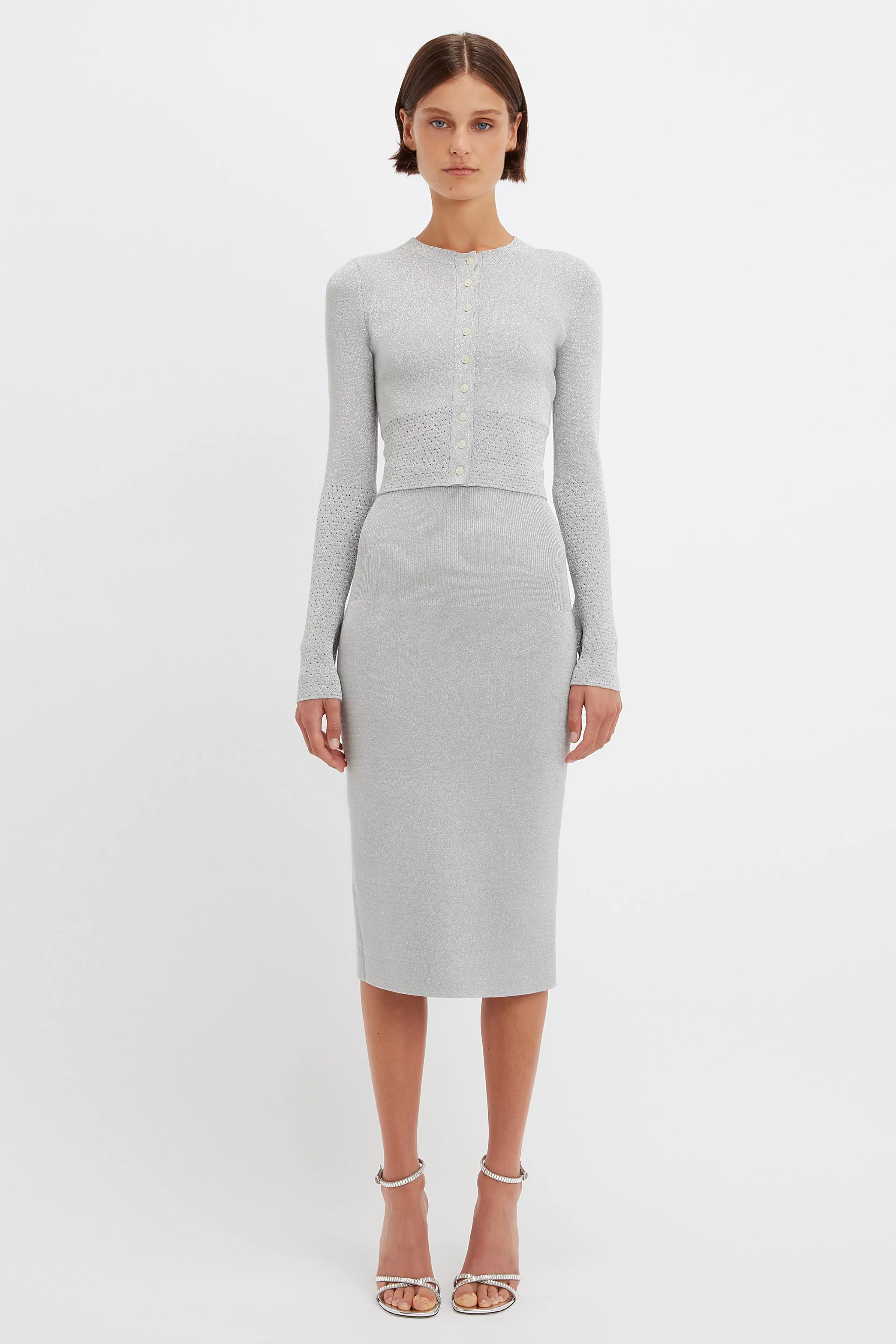 READY TO WEAR Victoria Beckham VB Body | Sale | VB Body Cropped Fitted Cardigan in Silver