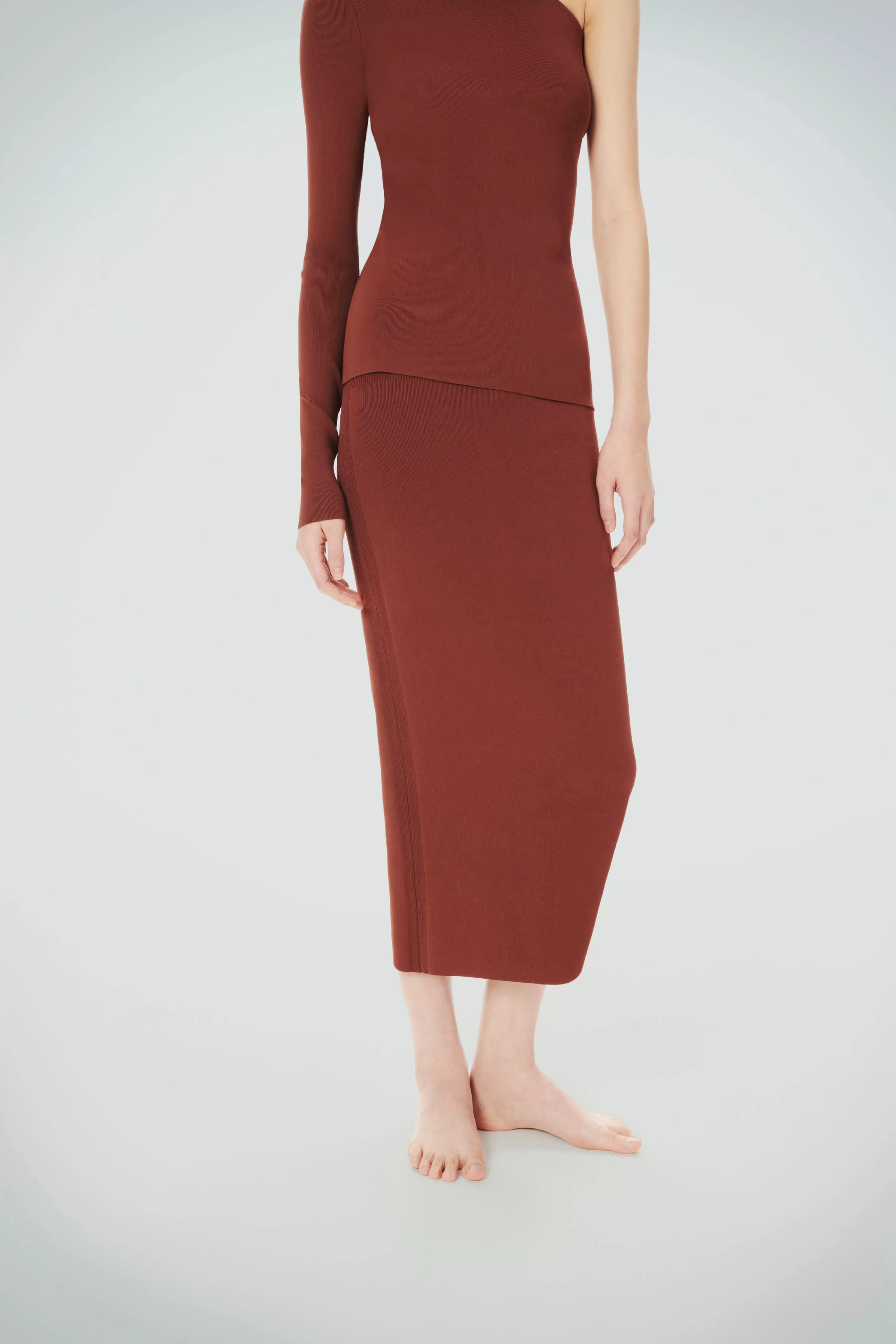 READY TO WEAR Victoria Beckham VB Body | Sale | VB Body Fitted Midi Skirt in Brown