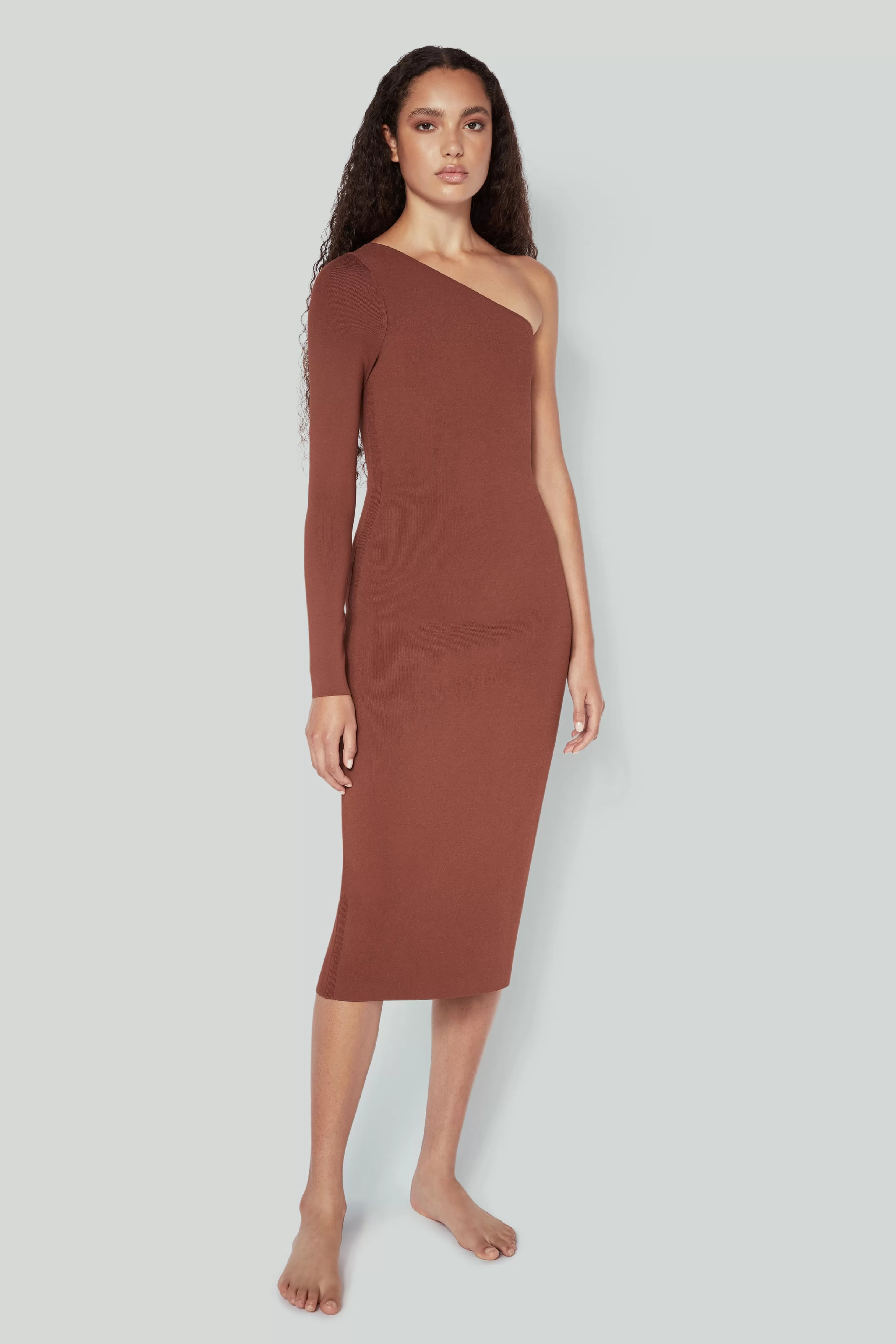 READY TO WEAR Victoria Beckham VB Body | Sale | VB Body One Shoulder Midi Dress in Brown