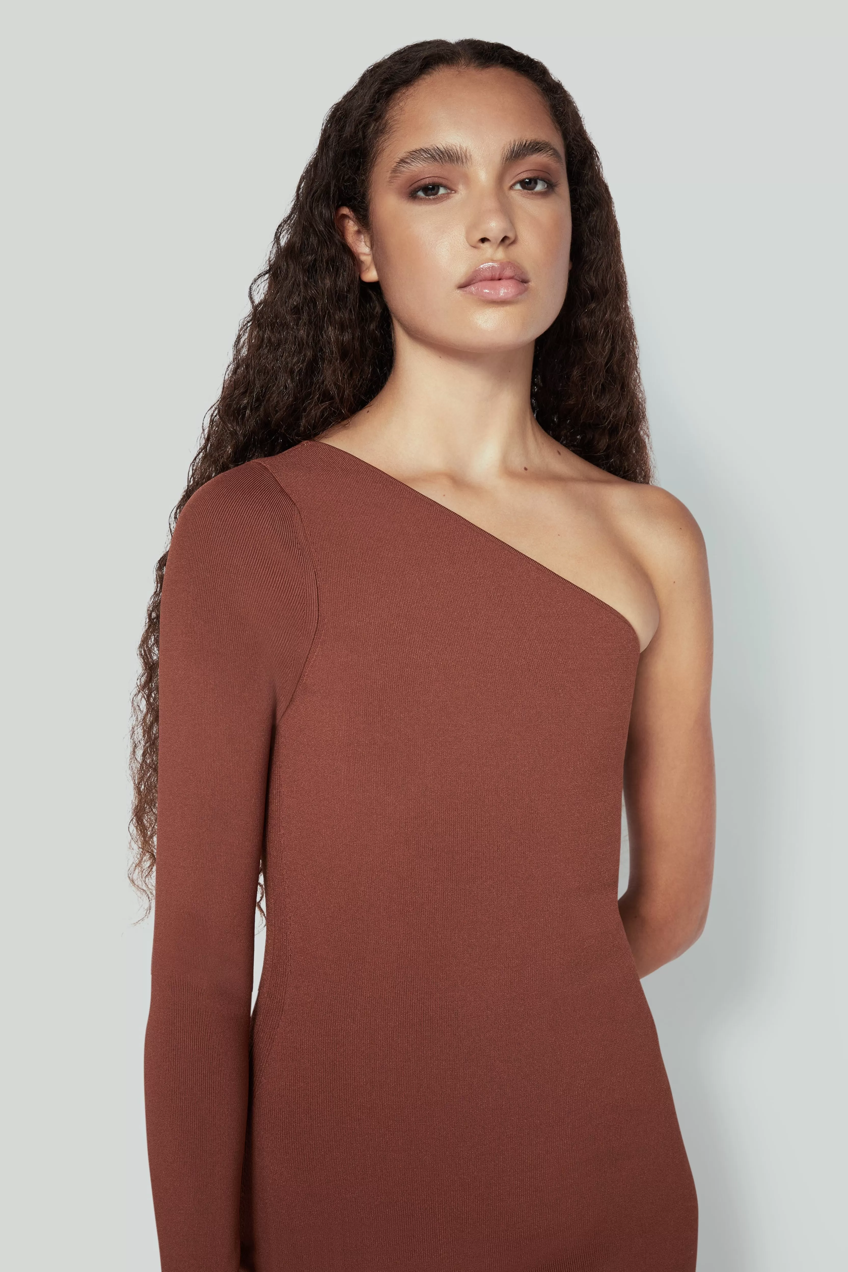 READY TO WEAR Victoria Beckham VB Body | Sale | VB Body One Shoulder Midi Dress in Brown