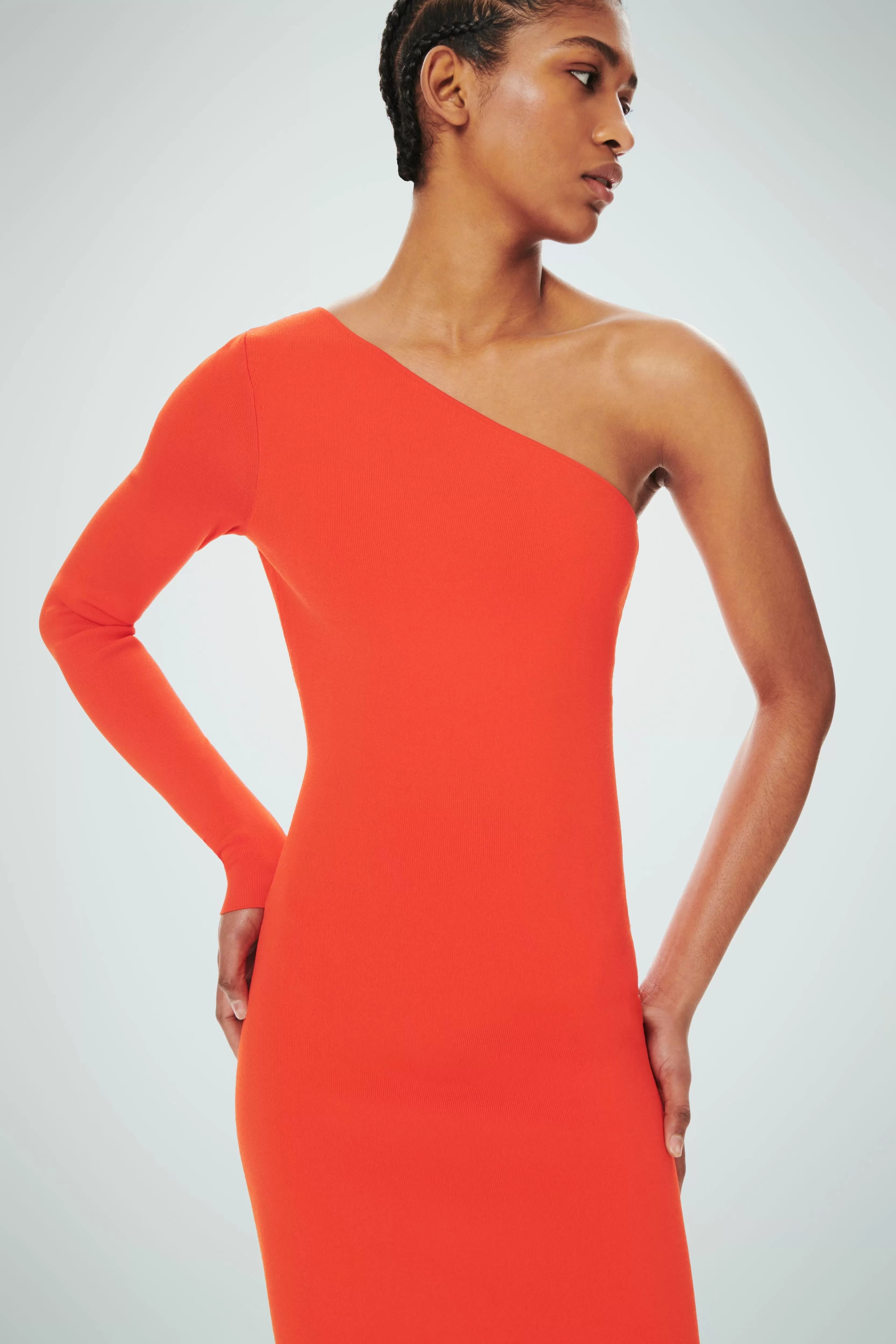 READY TO WEAR Victoria Beckham VB Body | Sale | VB Body One Shoulder Midi Dress in -Orange Red