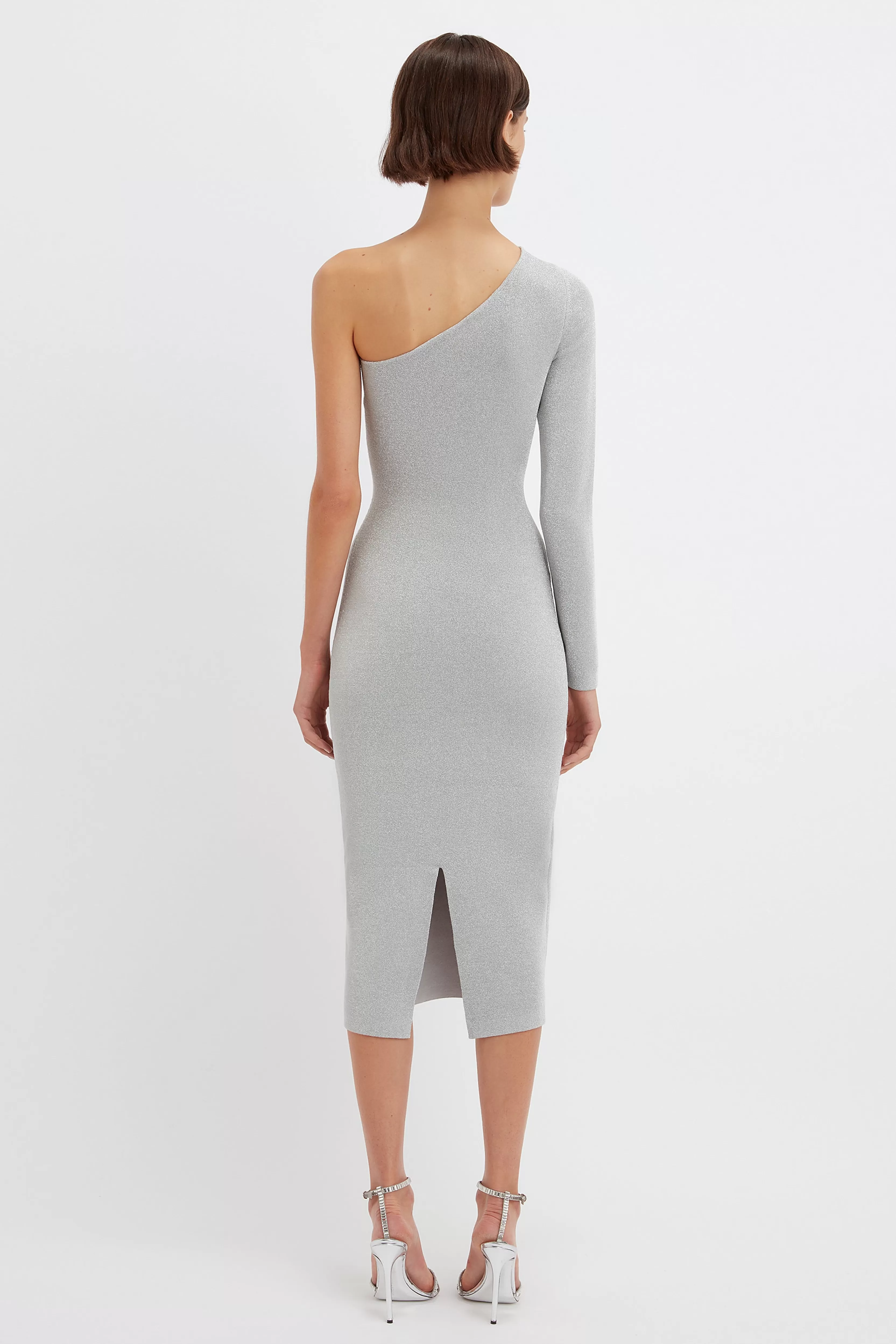 READY TO WEAR Victoria Beckham VB Body | Sale | VB Body One Shoulder Midi Dress in Silver