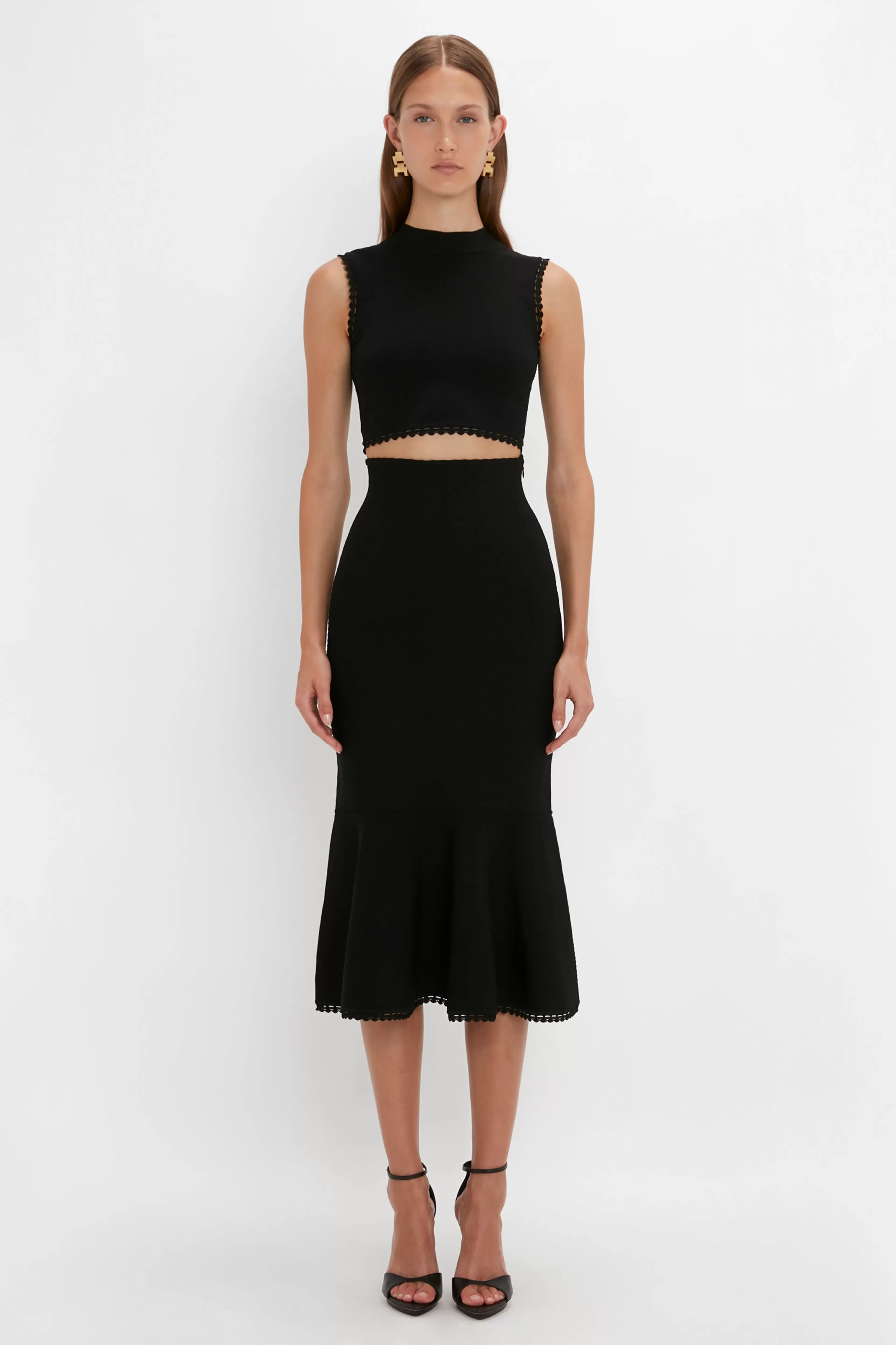 READY TO WEAR Victoria Beckham VB Body | Pre Spring Summer 2024 | Skirts | VB Body Scallop Trim Flared Skirt In Black