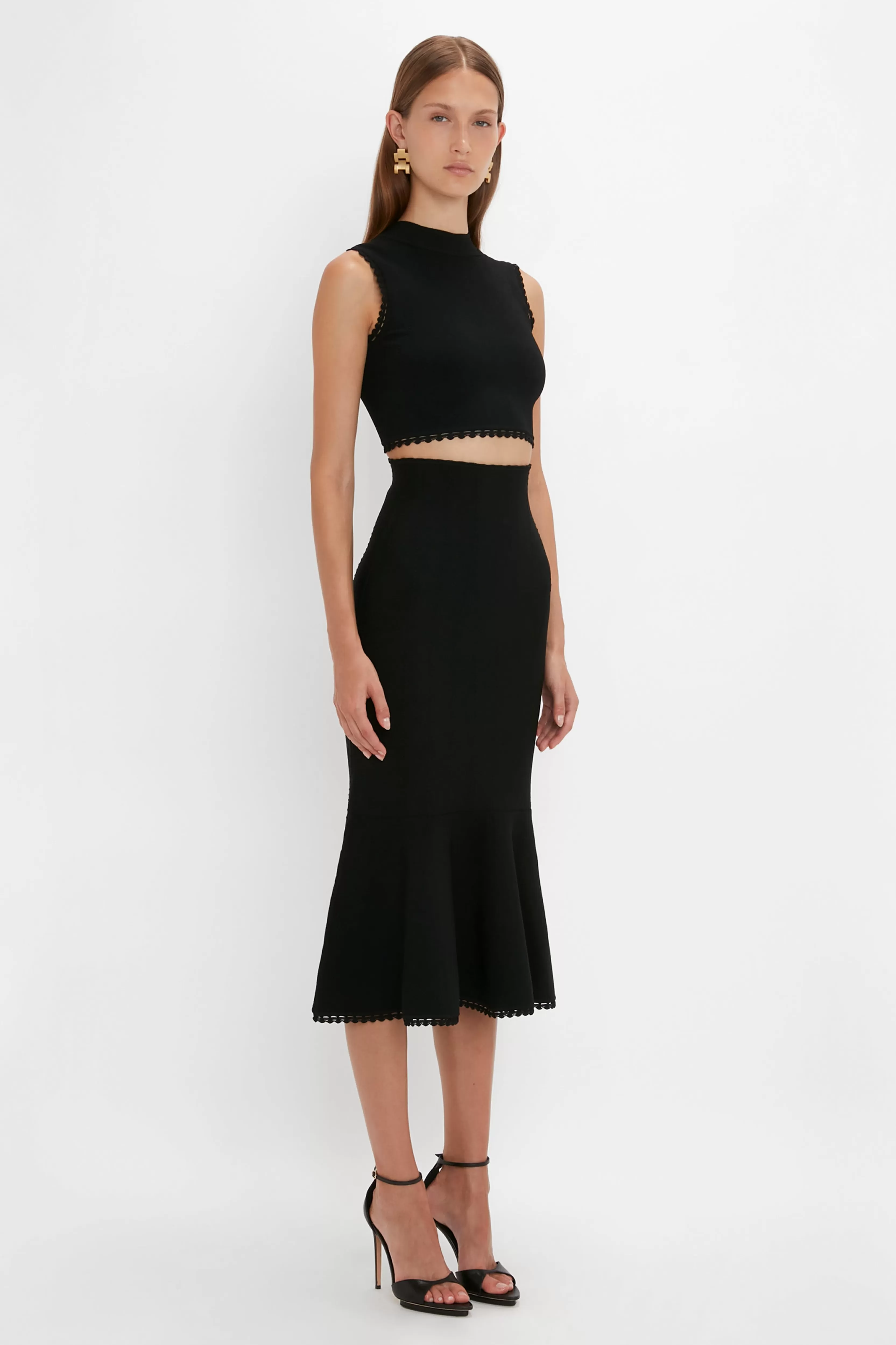 READY TO WEAR Victoria Beckham VB Body | Pre Spring Summer 2024 | Skirts | VB Body Scallop Trim Flared Skirt In Black