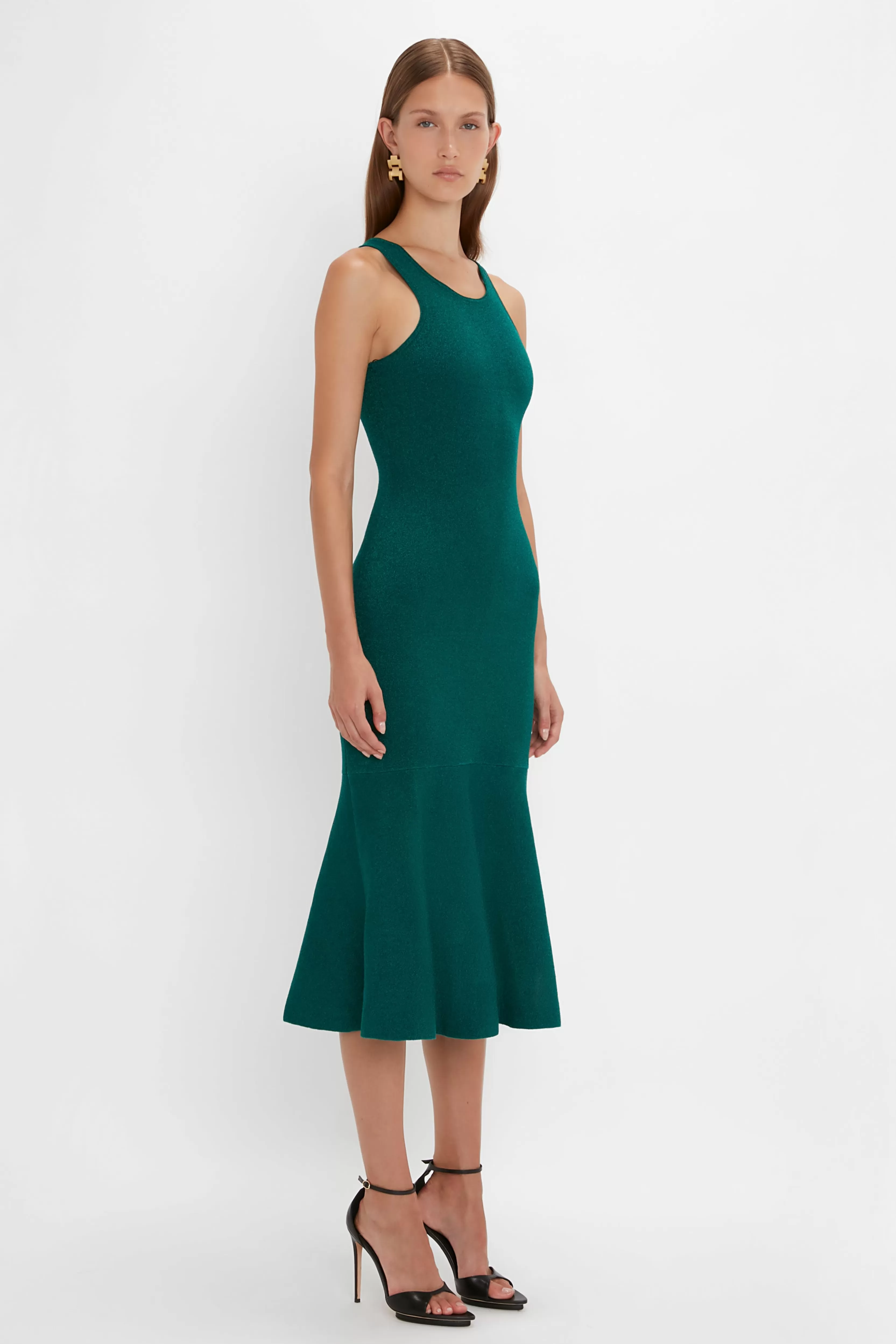 READY TO WEAR Victoria Beckham VB Body | Pre Spring Summer 2024 | Dresses | VB Body Sleeveless Dress In Lurex Green