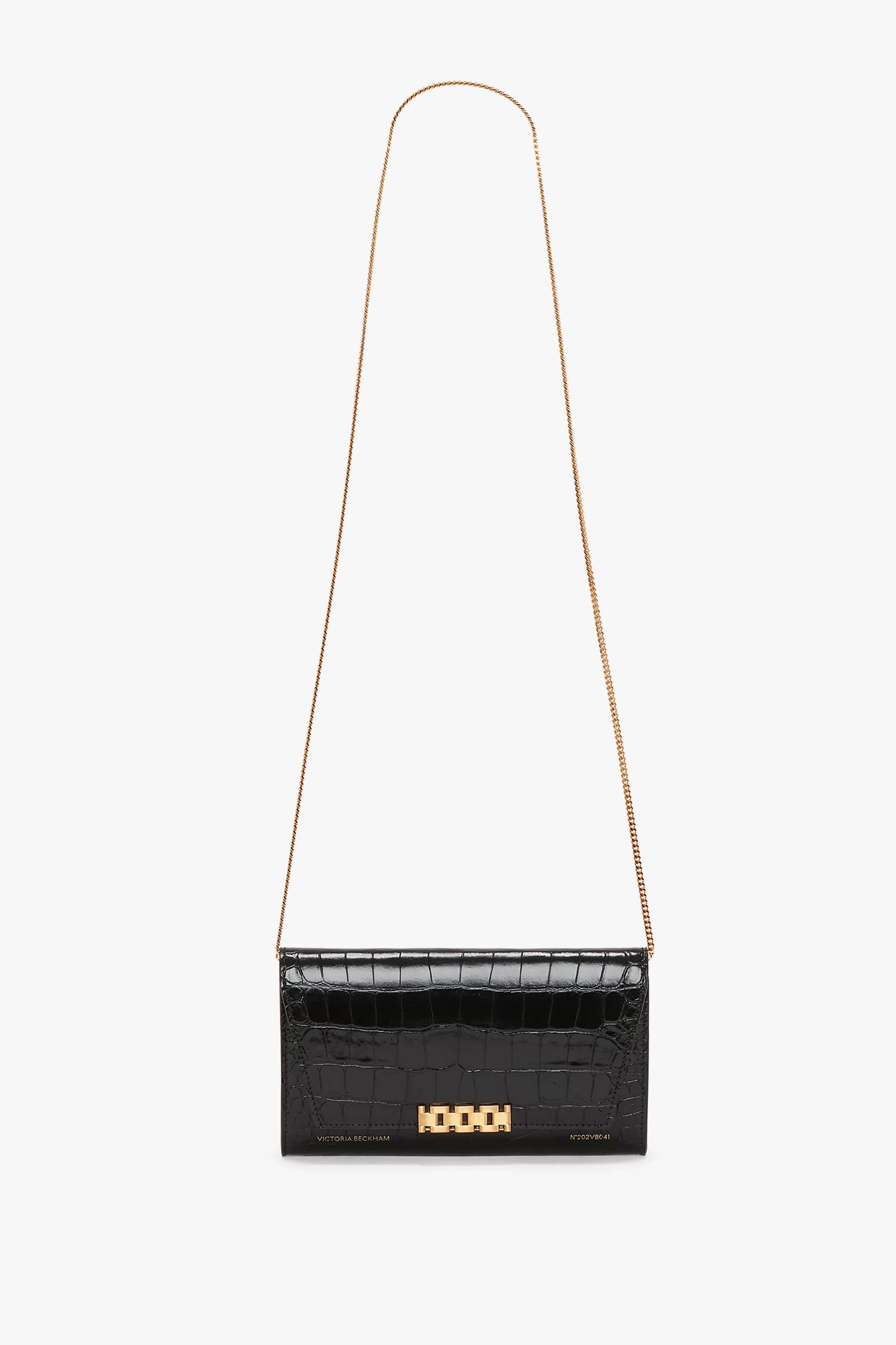 ACCESSORIES | BAGS | READY TO WEAR | VALENTINE'S DAY Victoria Beckham Gifts | Shoulder Bags | Pre Spring Summer 2024 | Bags | Eveningwear | Wallet On Chain In Croc-Effect Leather Black