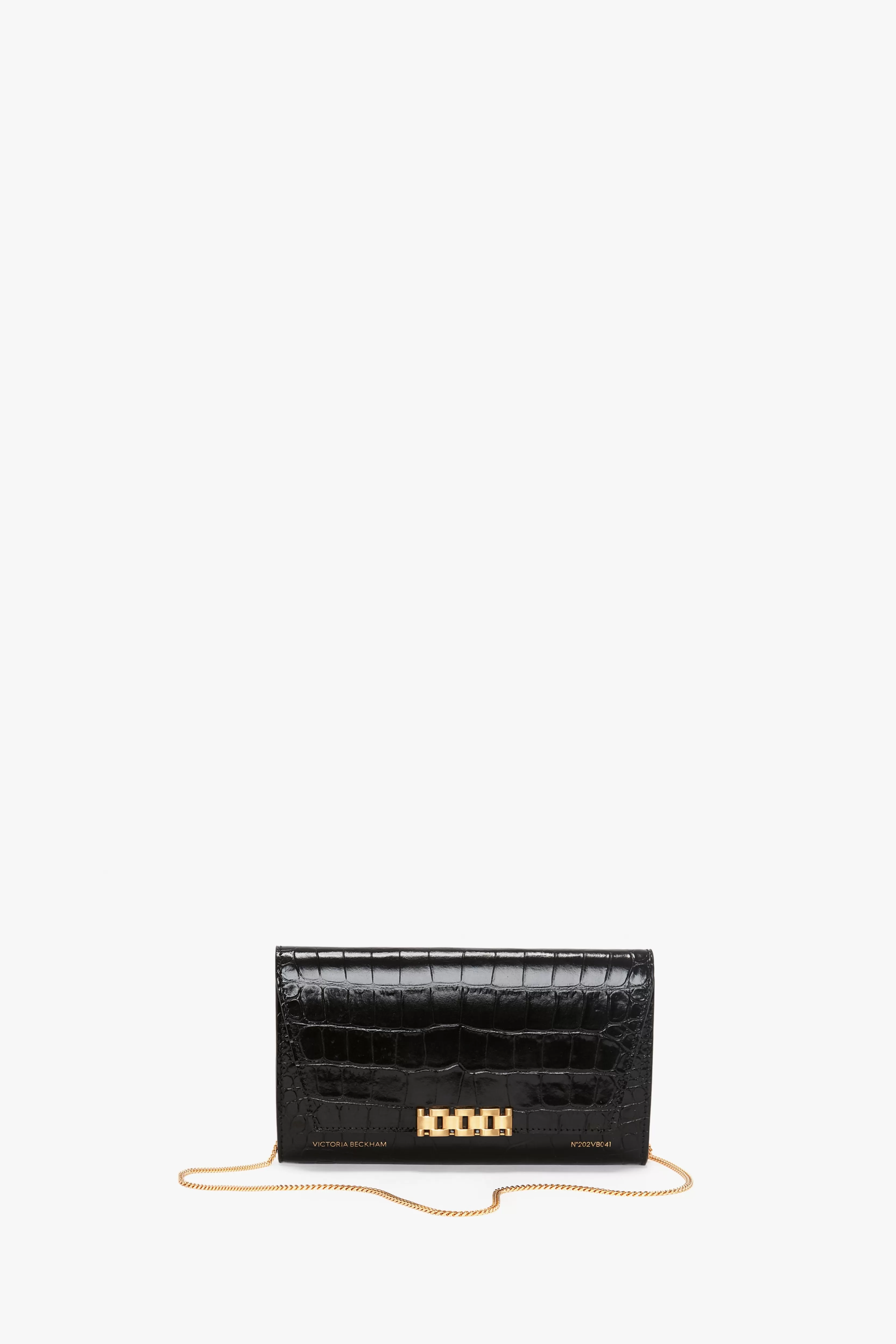 ACCESSORIES | BAGS | READY TO WEAR | VALENTINE'S DAY Victoria Beckham Gifts | Shoulder Bags | Pre Spring Summer 2024 | Bags | Eveningwear | Wallet On Chain In Croc-Effect Leather Black